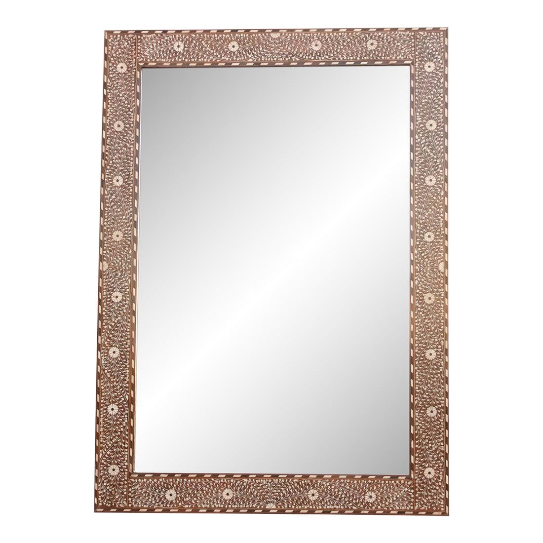 Grand Artisanal Floral Inlay Walnut Finish Mirror (1 of 6)