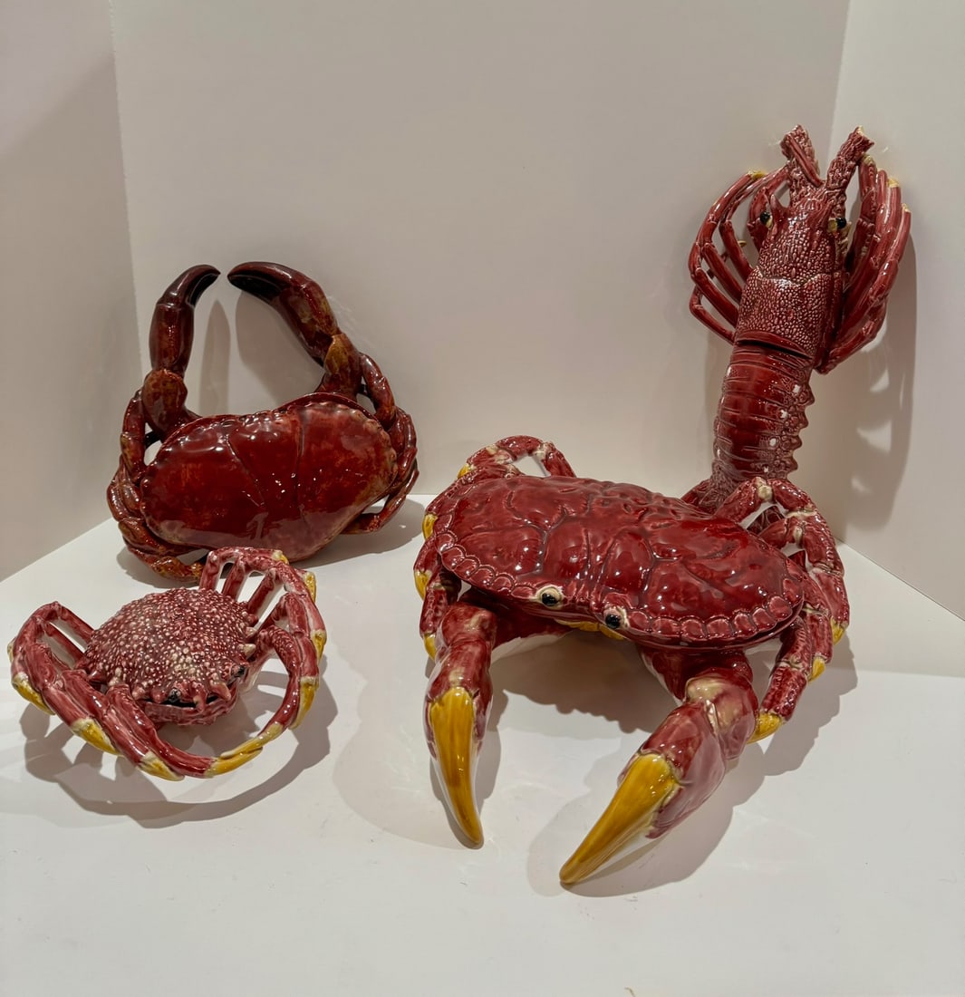 Vintage Majolica-Style Sea Creature Tureens – Crab and Lobster Ceramic Sculptures - Set of - 2