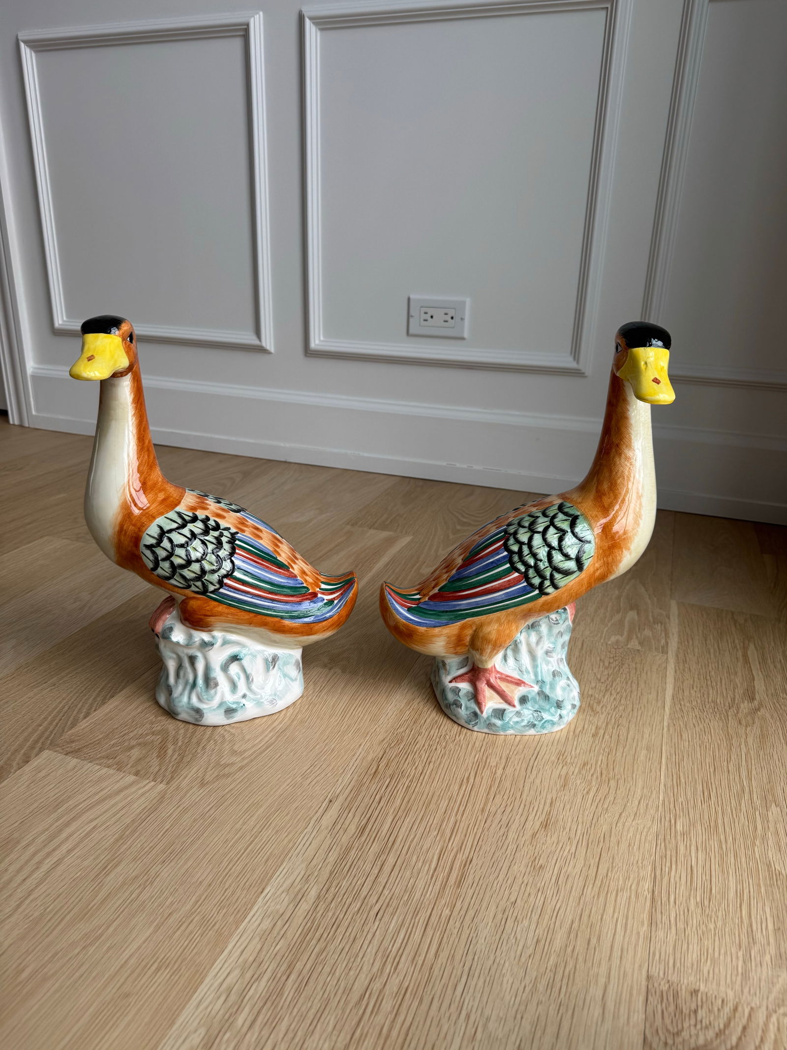 Large, Rare Vintage Italian Mottahedeh Peking Duck Figurines – Hand Painted (Pair) - 4