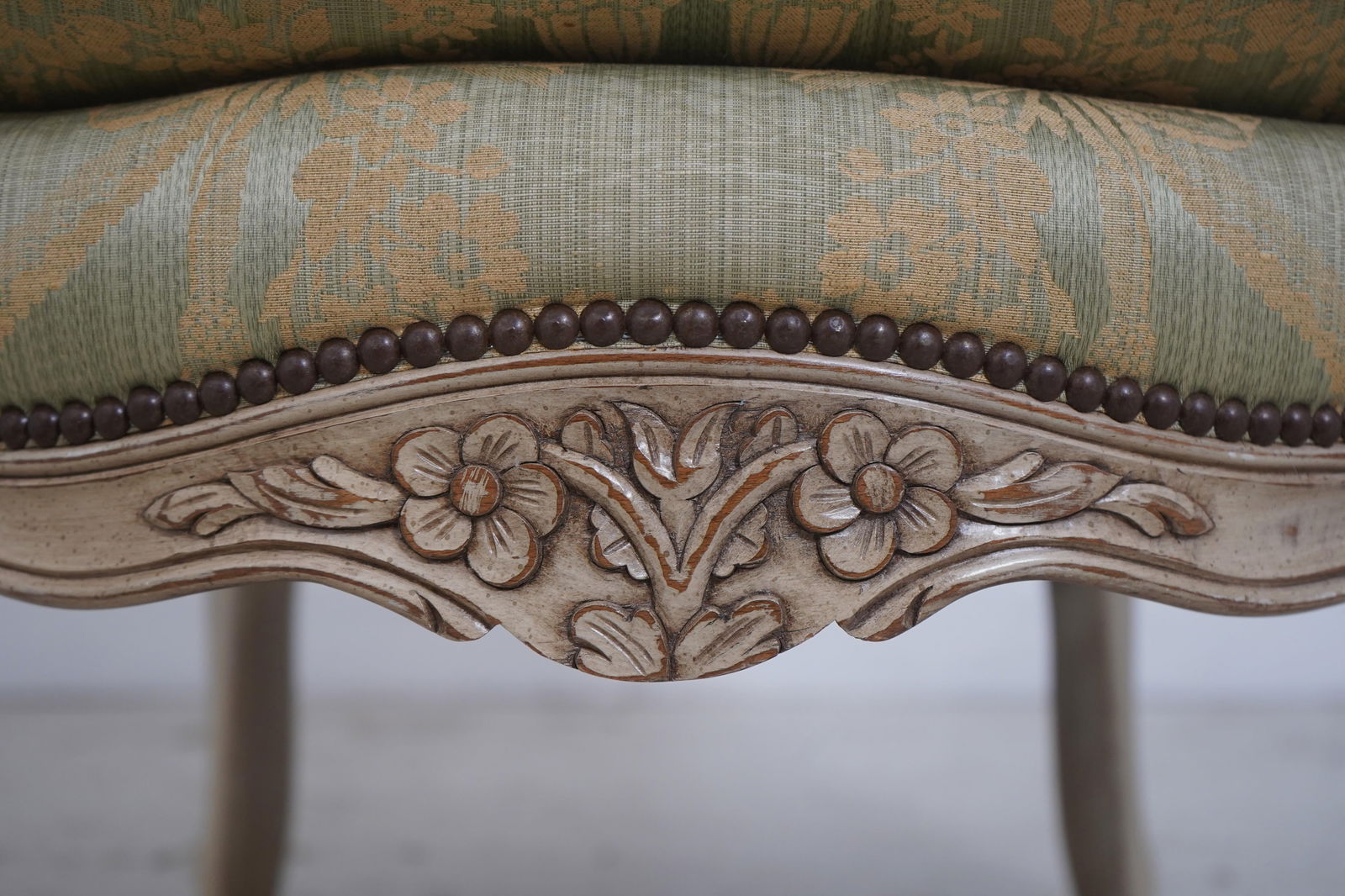 Pair Baker French Louis XV Damask Upholstered Bergere Chairs - 16