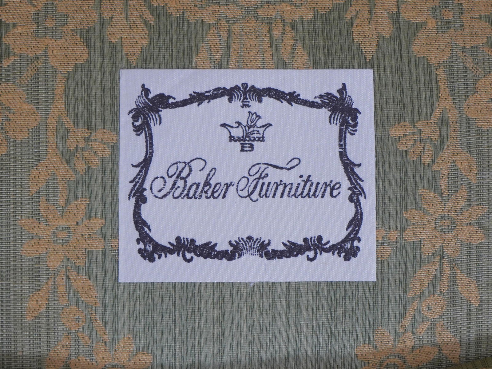 Pair Baker French Louis XV Damask Upholstered Bergere Chairs - 18