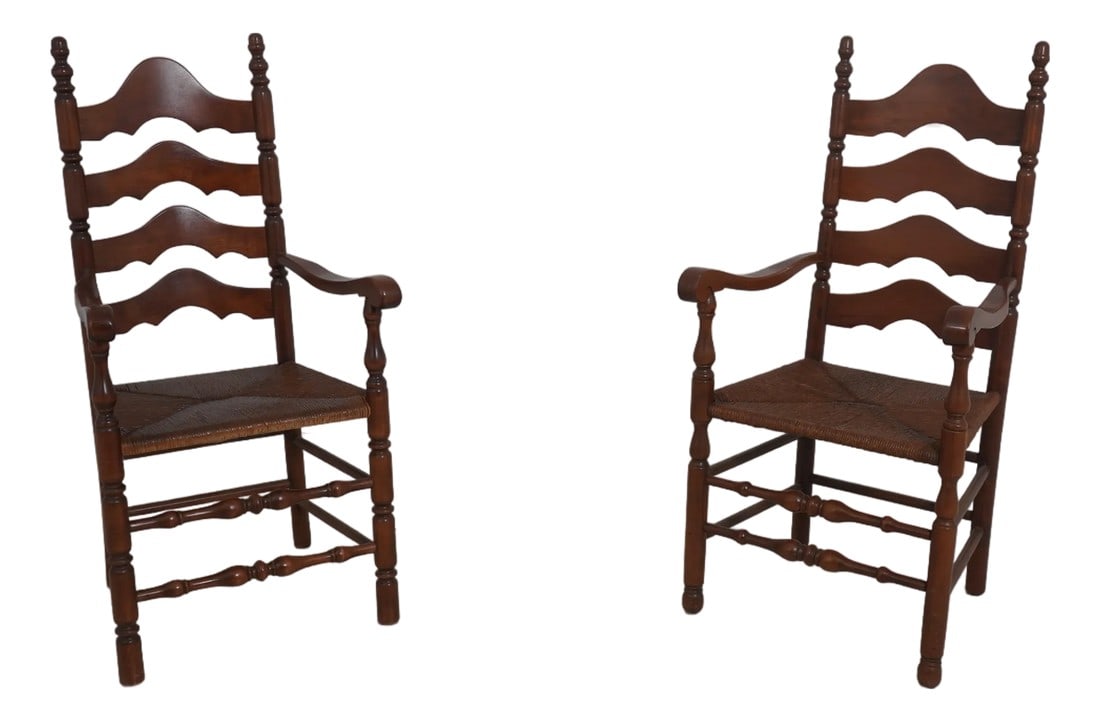 Pair Cherry Ladder Back Style Rush Seat Armchairs (1 of 18)