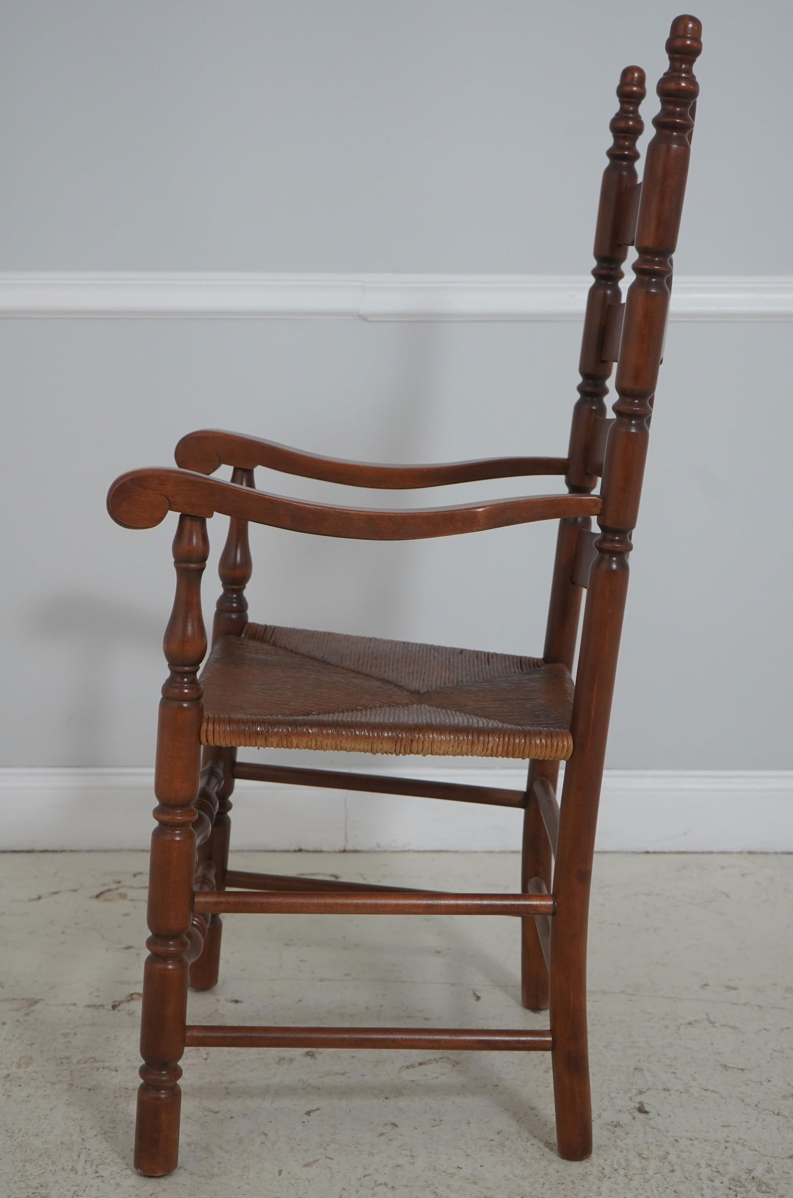 Pair Cherry Ladder Back Style Rush Seat Armchairs - 3