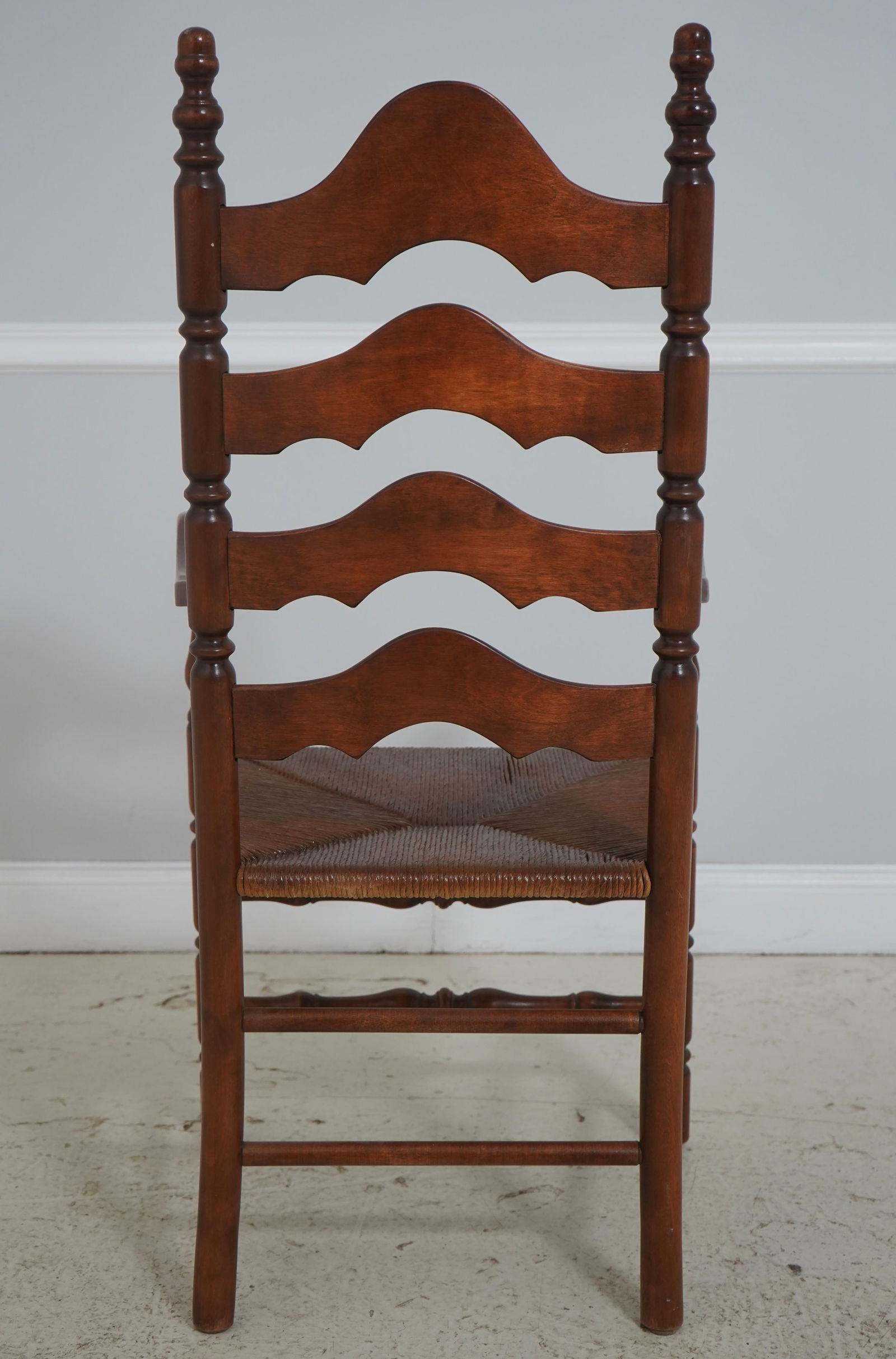 Pair Cherry Ladder Back Style Rush Seat Armchairs - 4