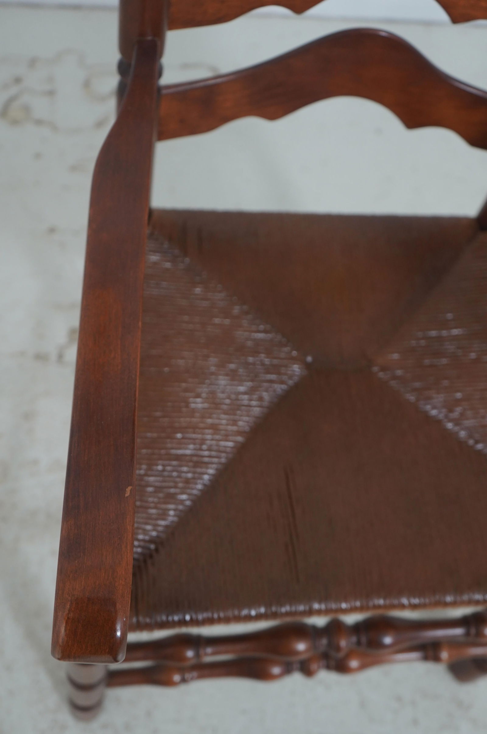 Pair Cherry Ladder Back Style Rush Seat Armchairs - 6