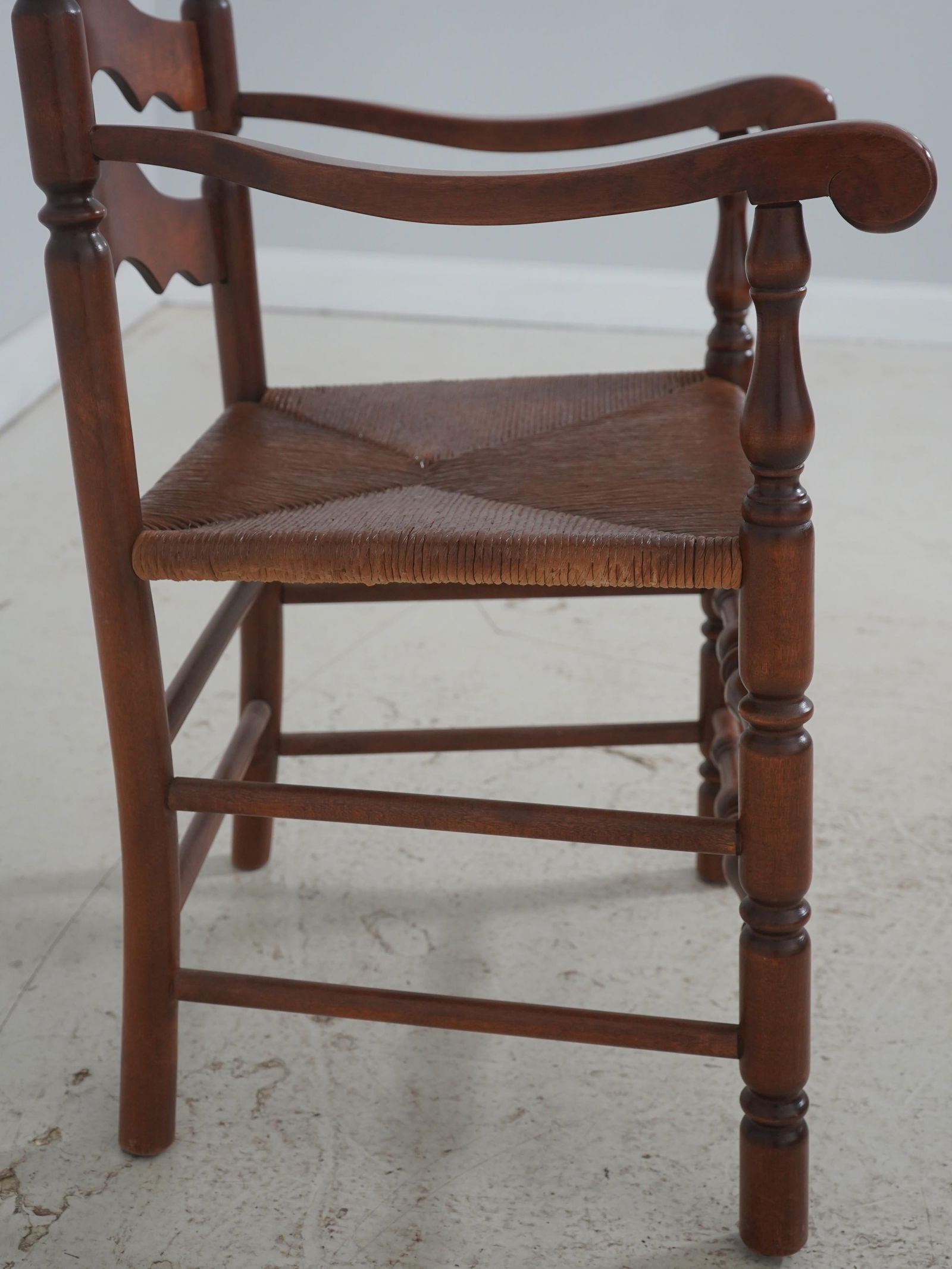 Pair Cherry Ladder Back Style Rush Seat Armchairs - 8