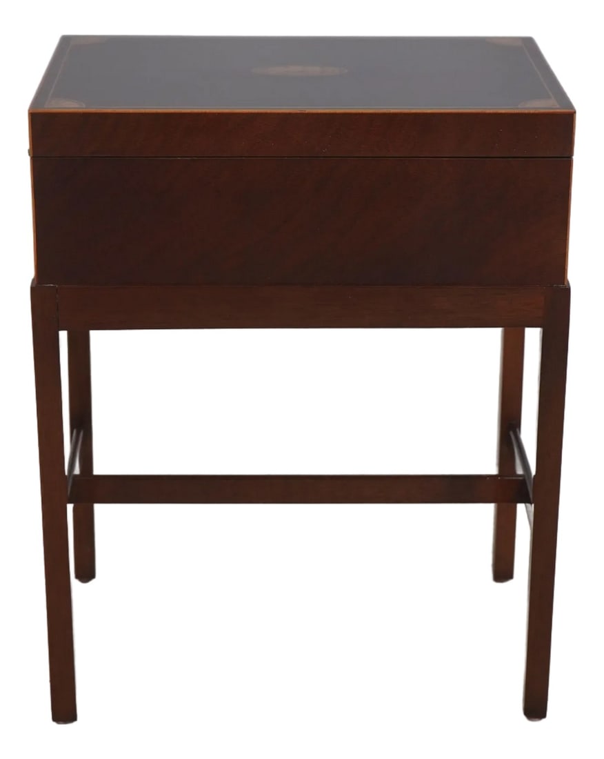 Baker Inlaid Mahogany Flip Top Box Stand: Age: Approx: 20 Years Old Details: Mahogany High Quality Construction Nice Inlay Work Throughout Rich High Sheen Reddish Mahogany Finish English Style Traditional Style Offered @ Fraction Original