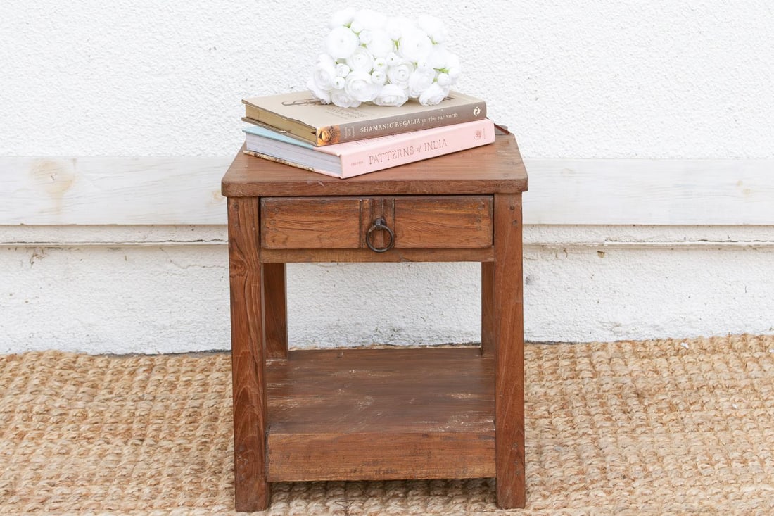 Small Antique Colonial Teak End Table - 2
