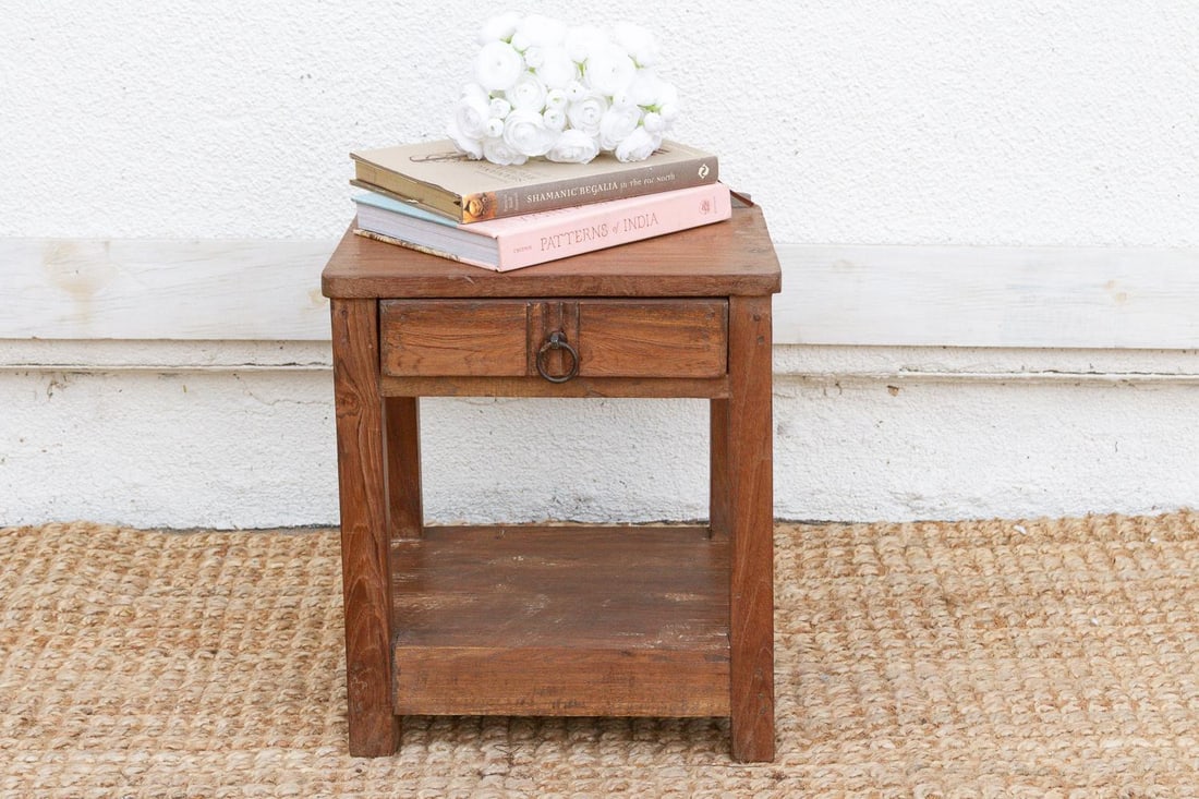 Small Antique Colonial Teak End Table - 7