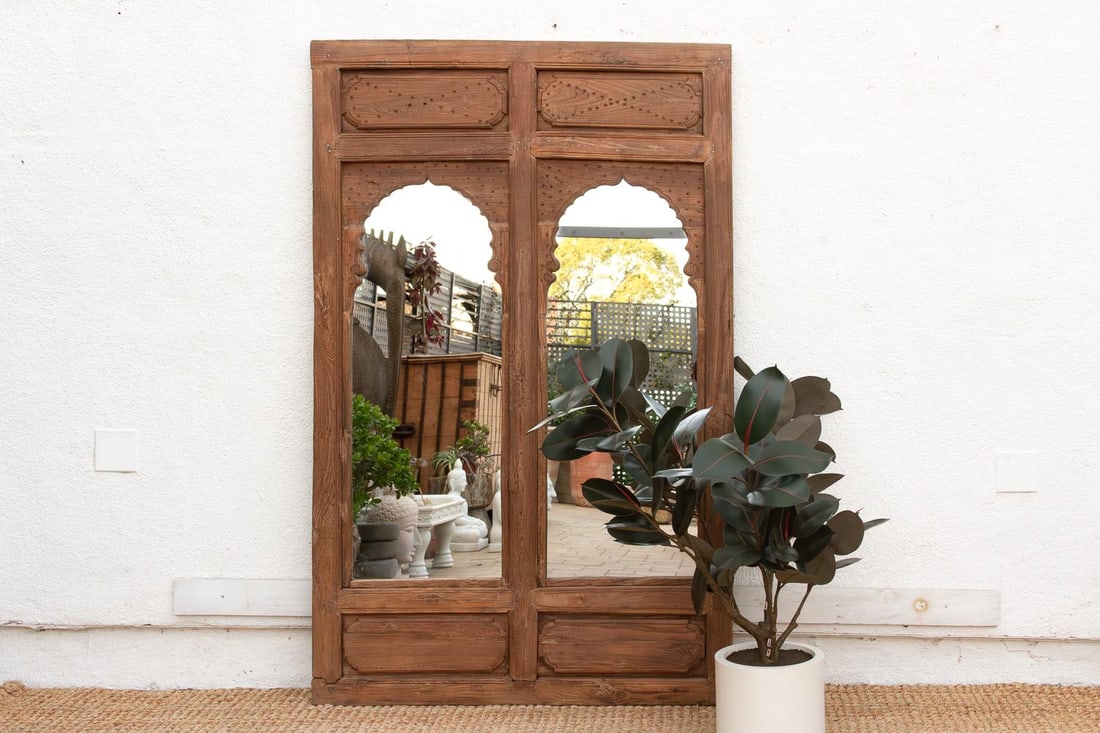 Early 1800's Double Arch Tall Haveli Mirror - 2
