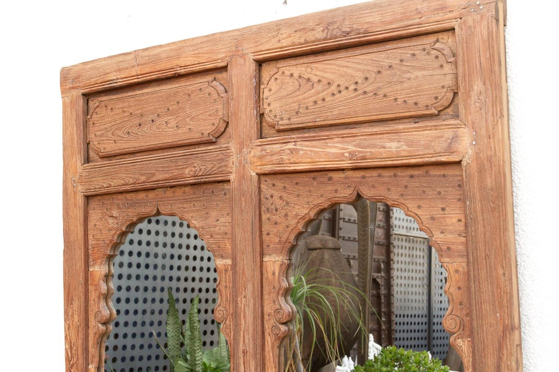 Early 1800's Double Arch Tall Haveli Mirror - 4