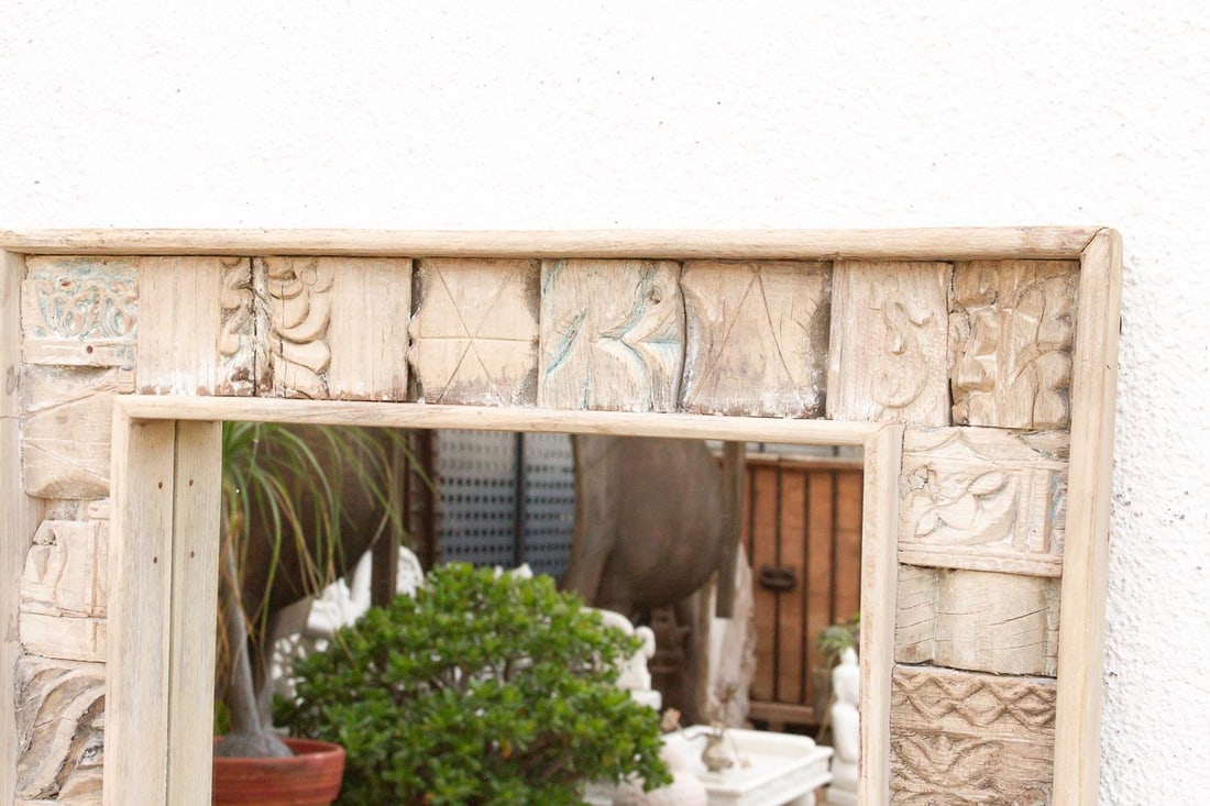 Bleached Carved Wood Mosaic Mirror - 3