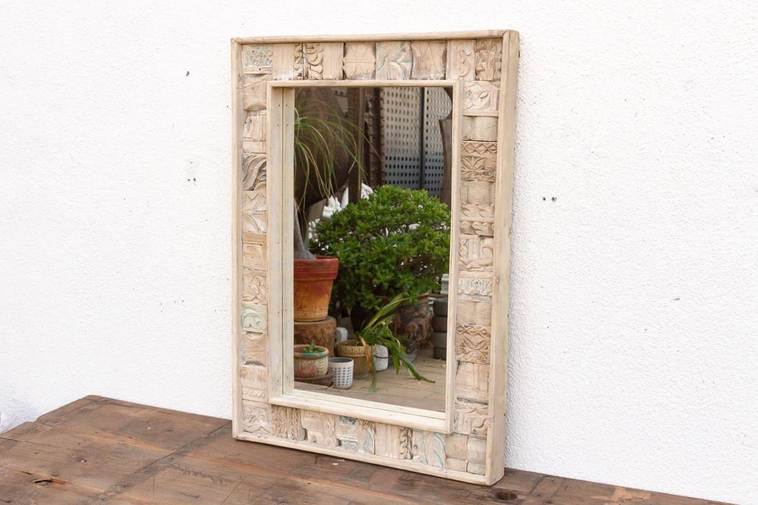 Bleached Carved Wood Mosaic Mirror - 4