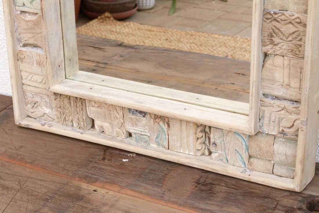 Bleached Carved Wood Mosaic Mirror - 5