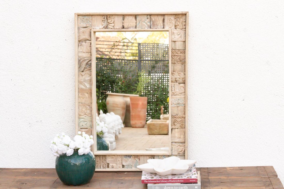 Bleached Carved Wood Mosaic Mirror - 7