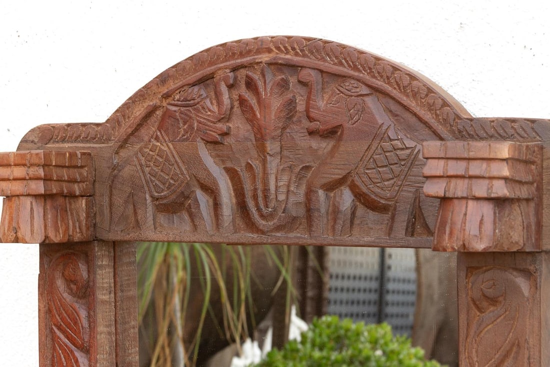 Dark Walnut Finish Tribal Carved Mirror - 3