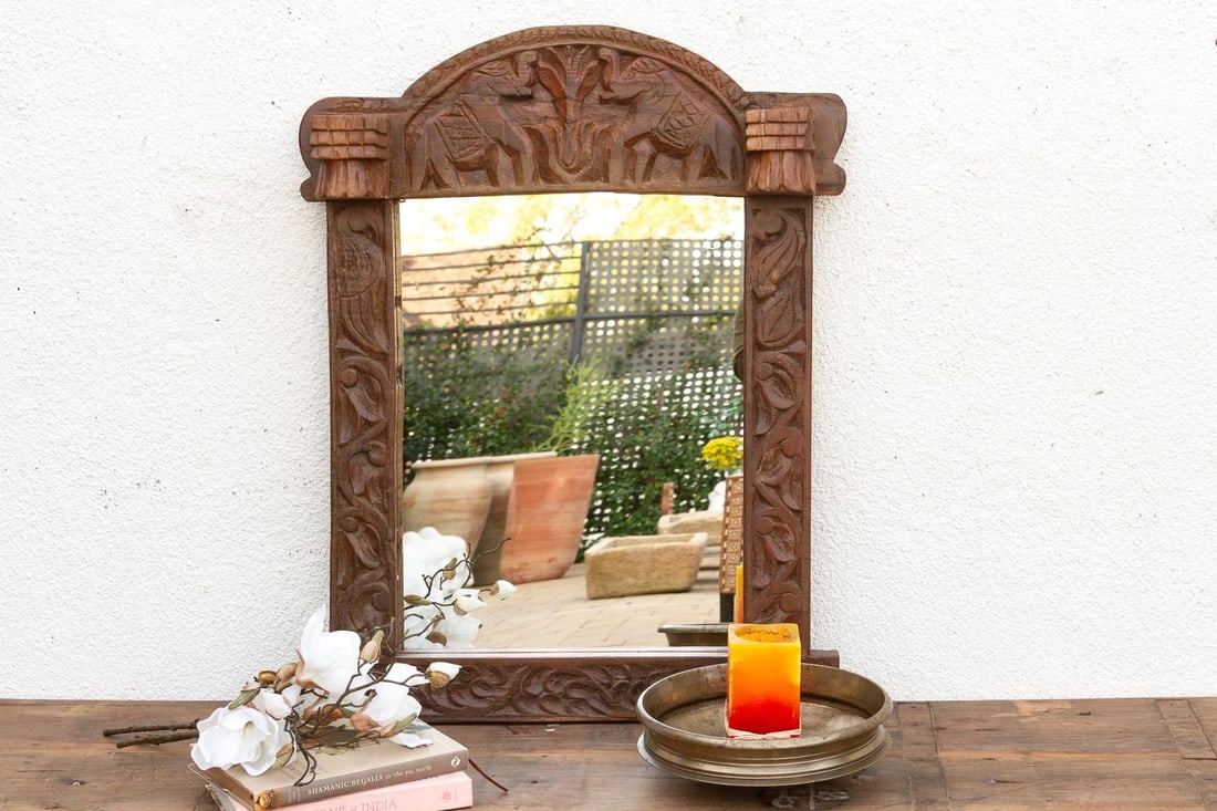 Royal Elephant High-Relief Carved Mirror - 8