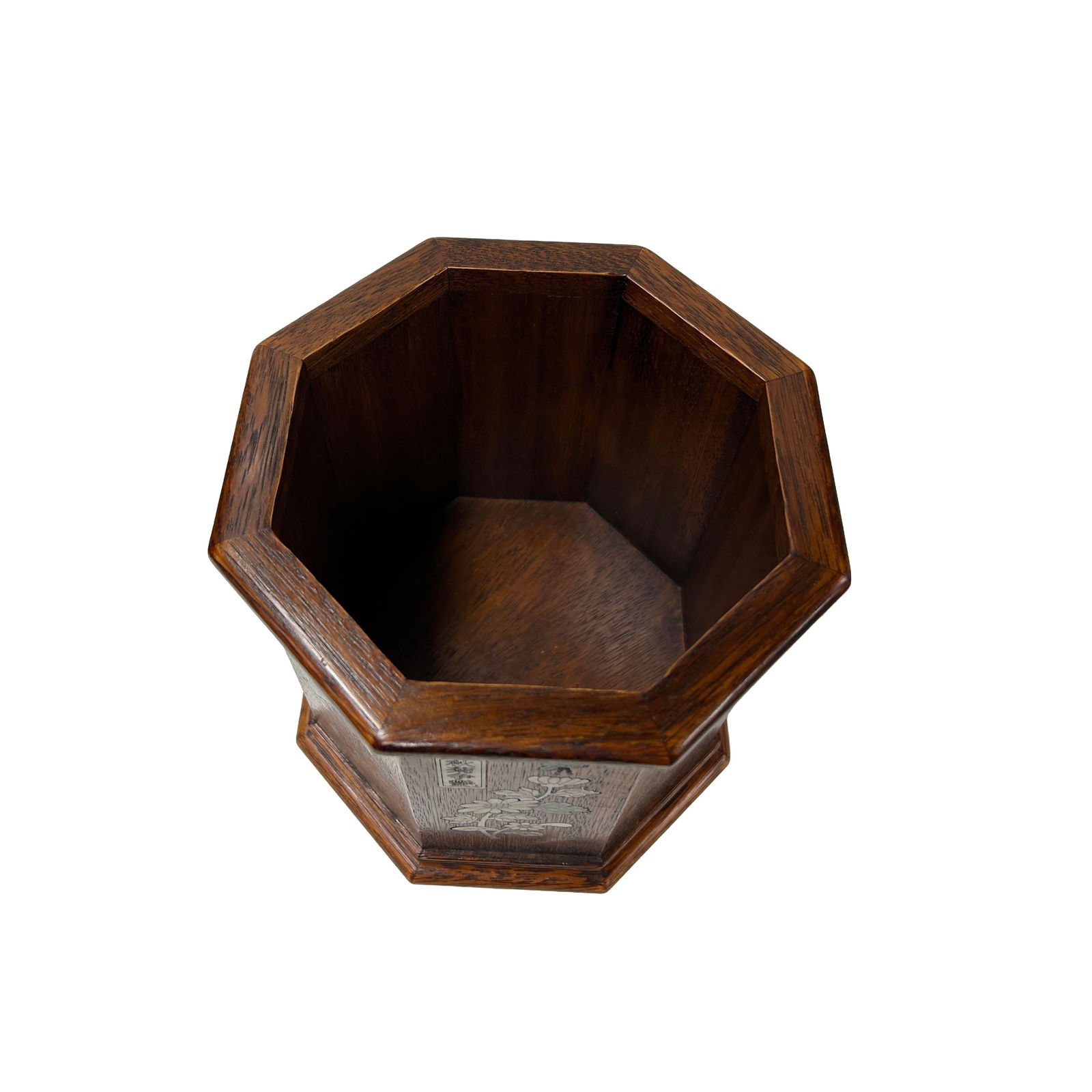 Chinese Brown Natural Patina Mother of Pearl Brush Pen Holder Art - 11