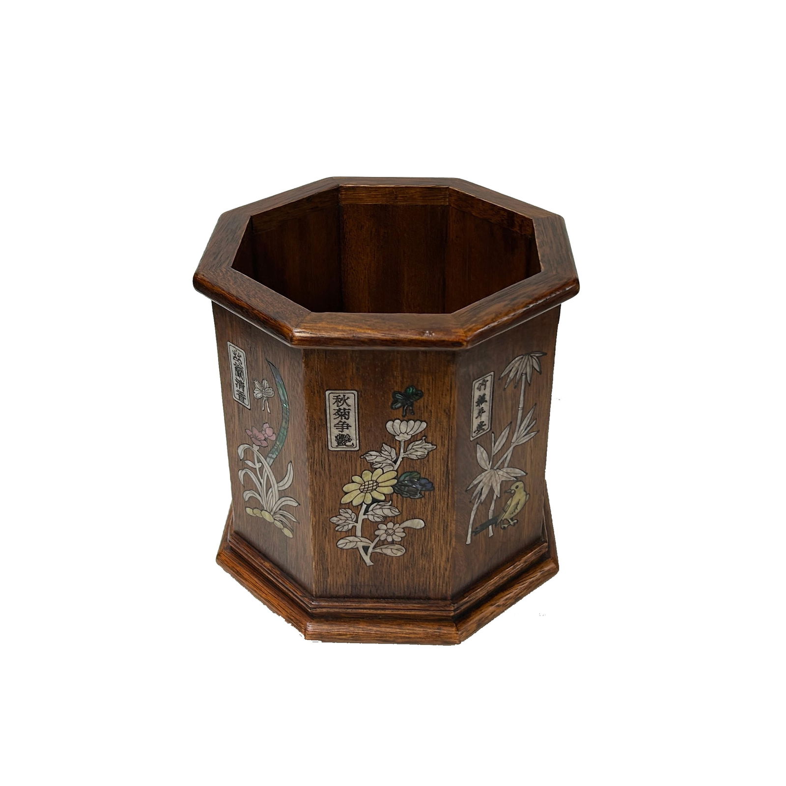 Chinese Brown Natural Patina Mother of Pearl Brush Pen Holder Art - 5