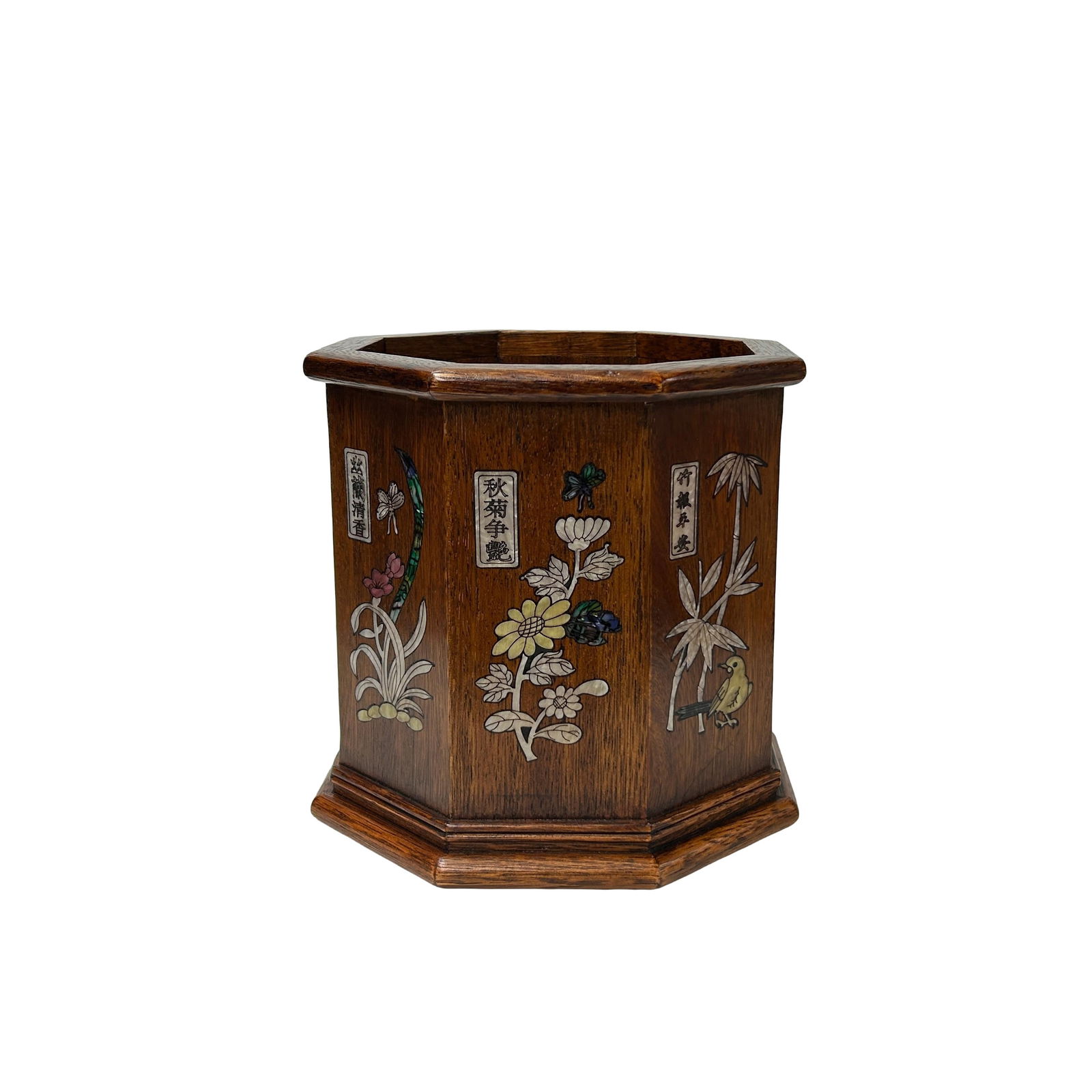 Chinese Brown Natural Patina Mother of Pearl Brush Pen Holder Art - 6