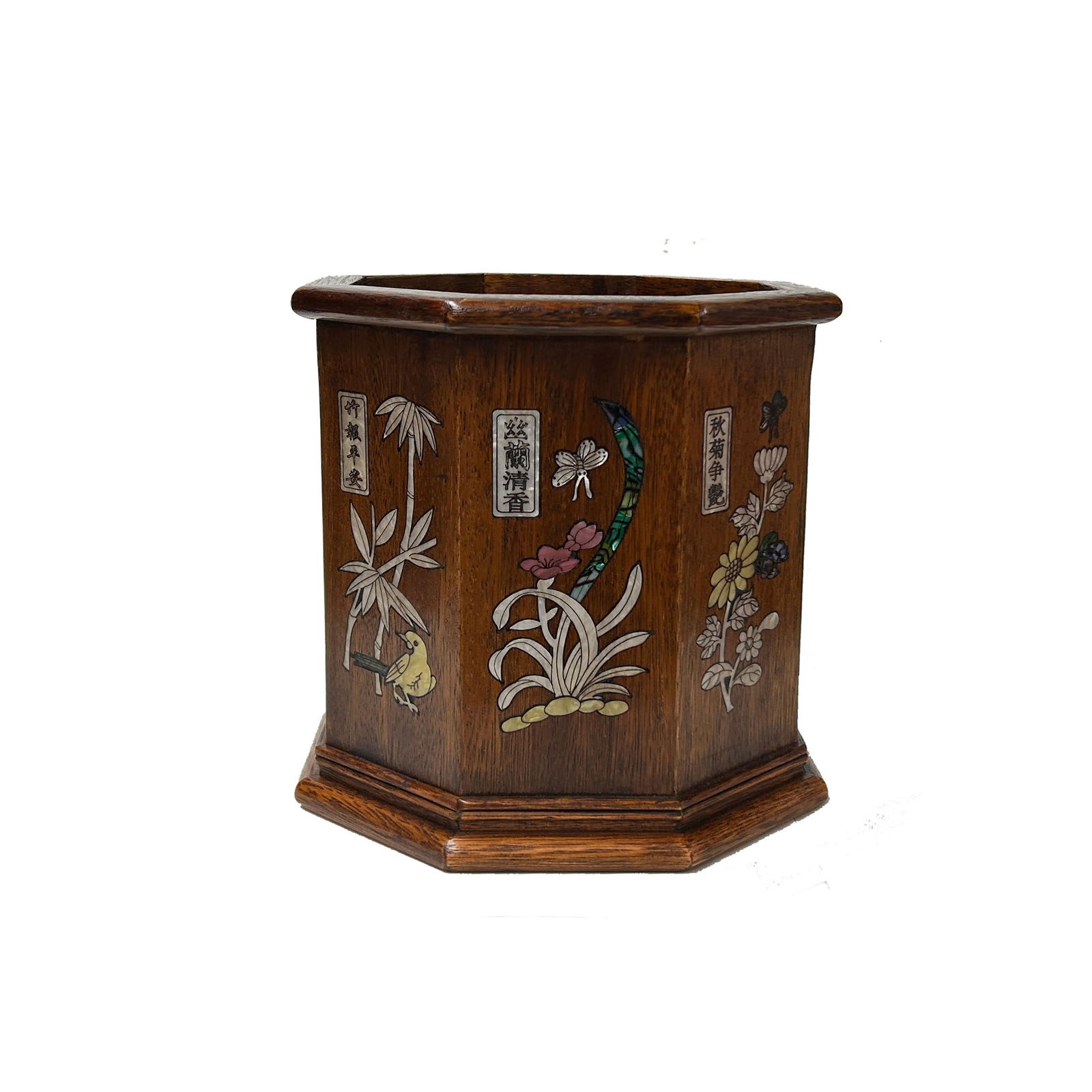 Chinese Brown Natural Patina Mother of Pearl Brush Pen Holder Art - 8