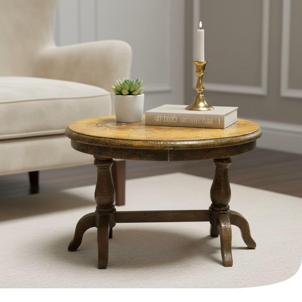 1990s Victorian Style Hand Painted Oval End Table - 2