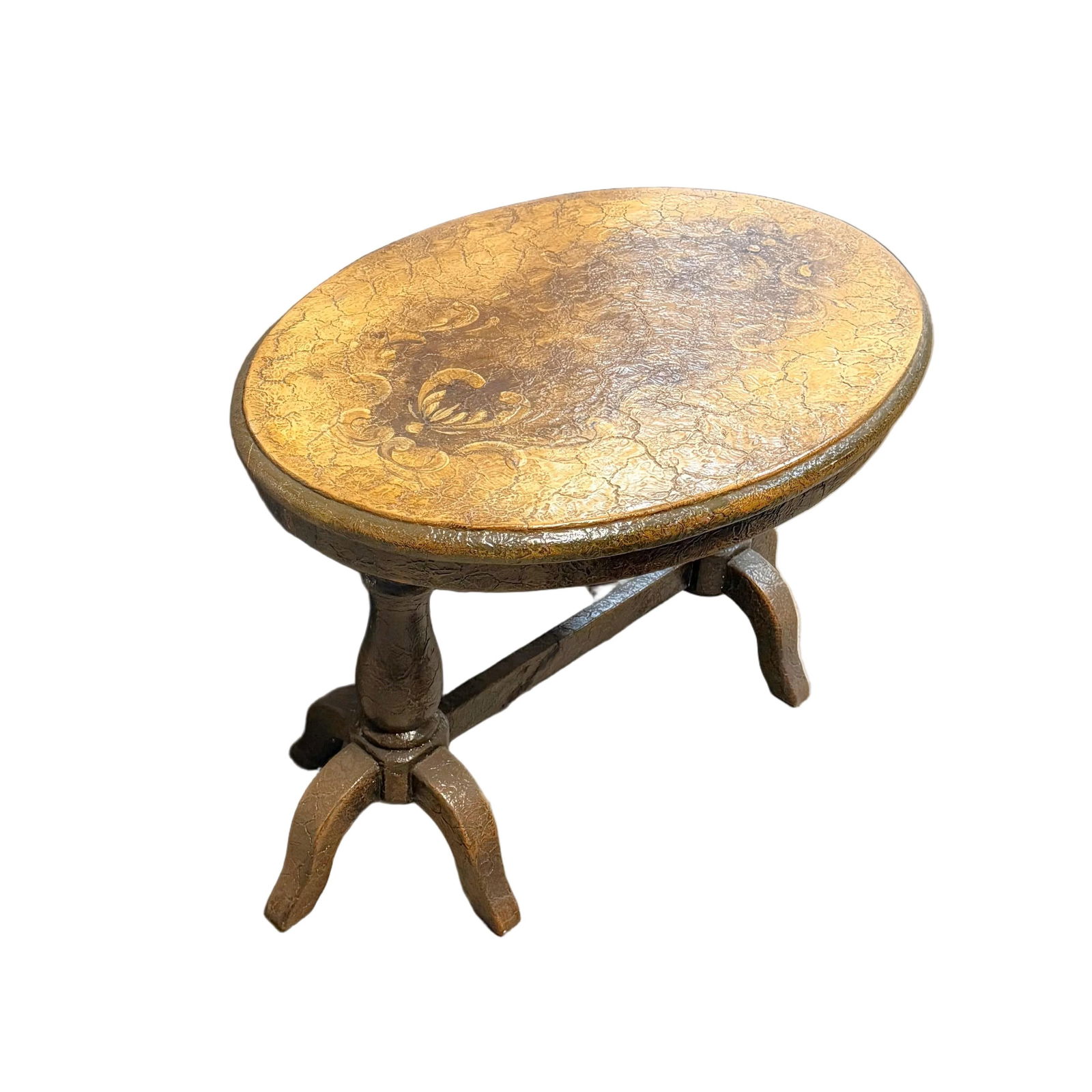 1990s Victorian Style Hand Painted Oval End Table - 4