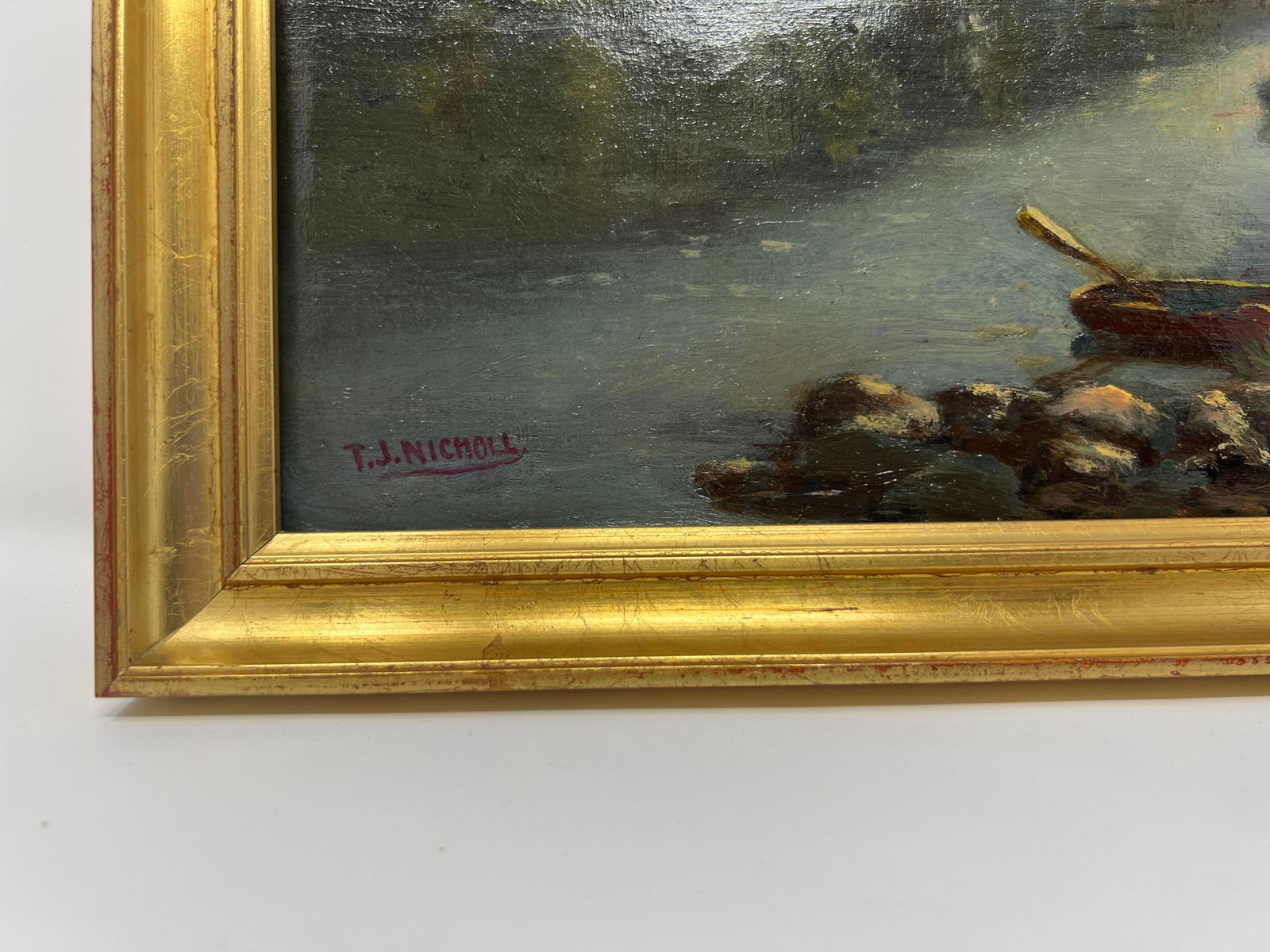 Early 20th Century Tonalist River Landscape Oil Painting by T. J. Nicmoll - 3