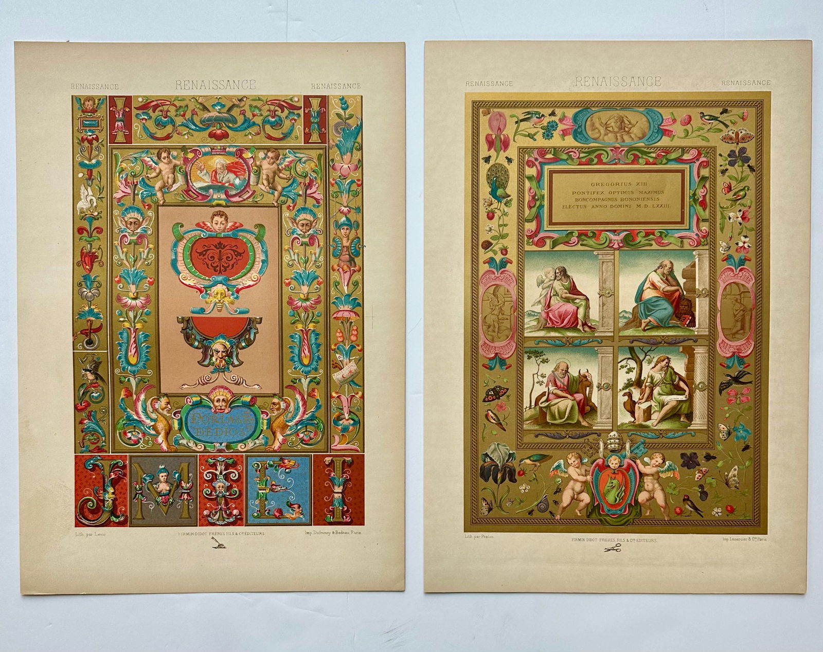 Renaissance Illuminated Chromolithograph Prints, "” Set of 2, 1870 - 7