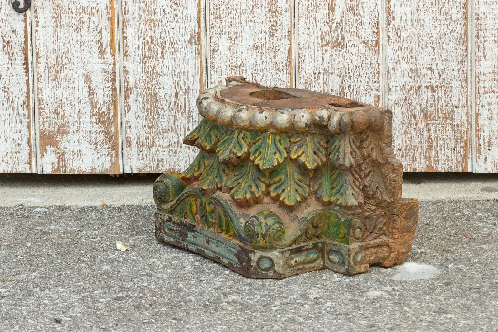 Antique Multi-Color Acanthus Leaf Indian Carved Base - 4