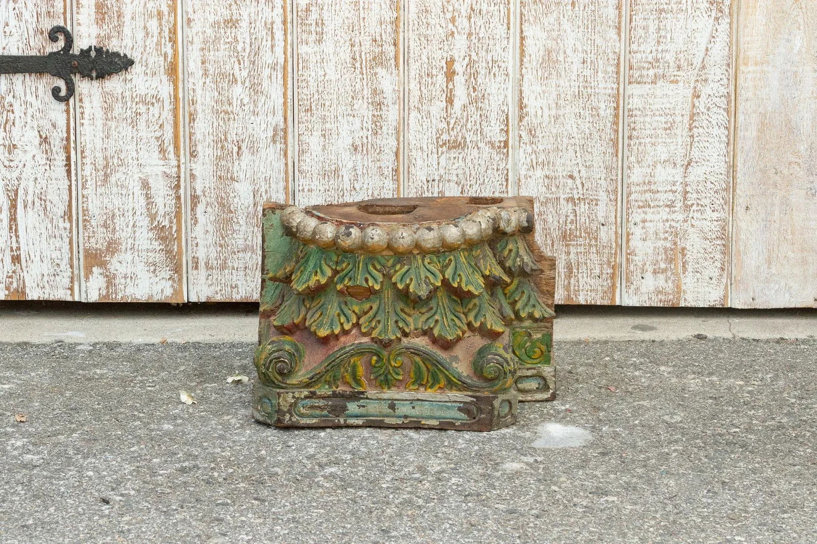 Antique Multi-Color Acanthus Leaf Indian Carved Base - 9