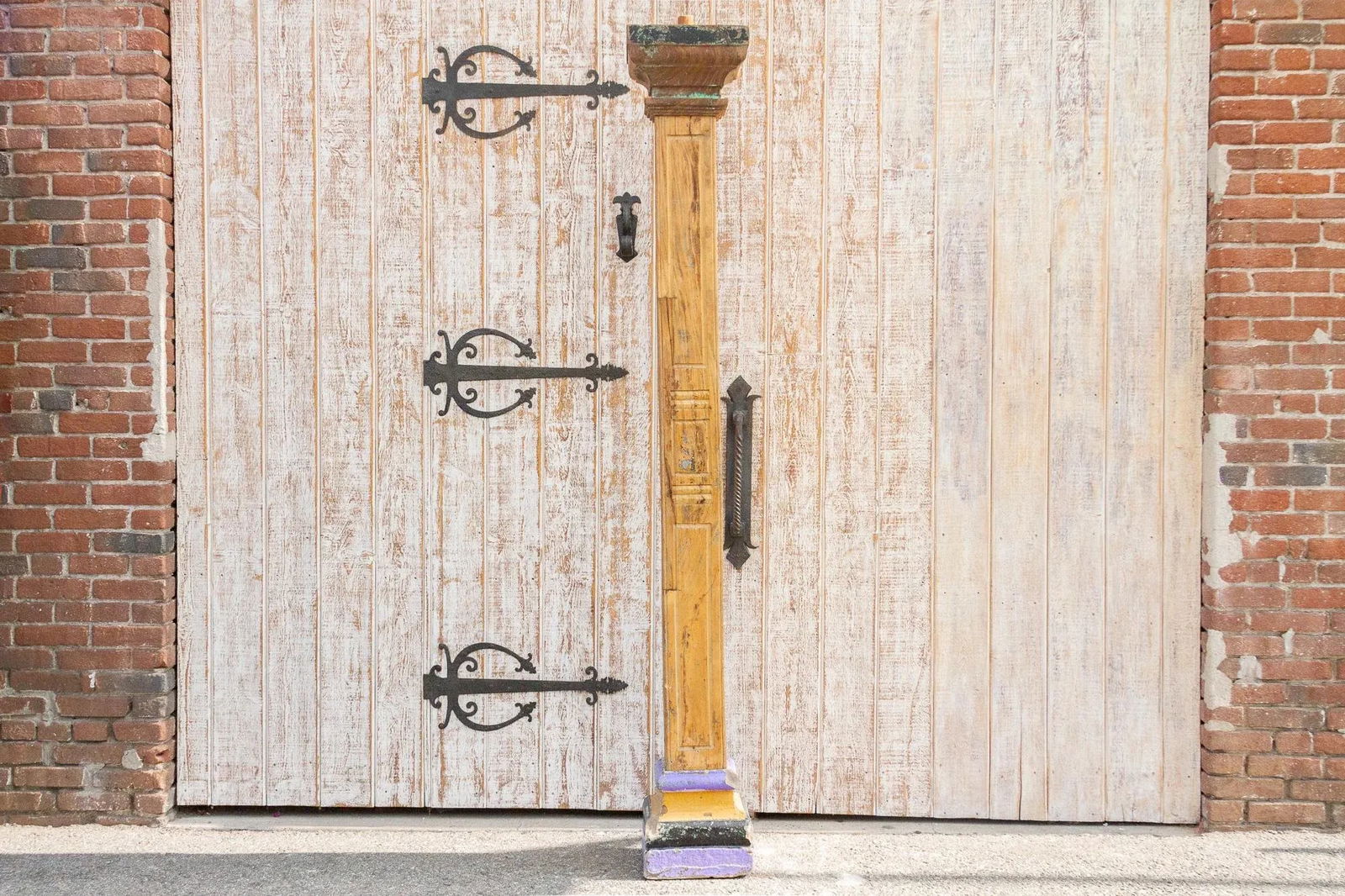 Oxidized Teak and Painted Stone Base Antique Indian Column - 10