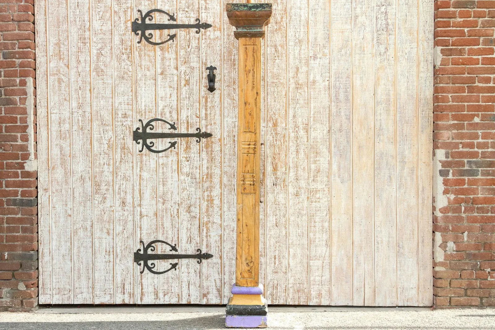 Oxidized Teak and Painted Stone Base Antique Indian Column - 11