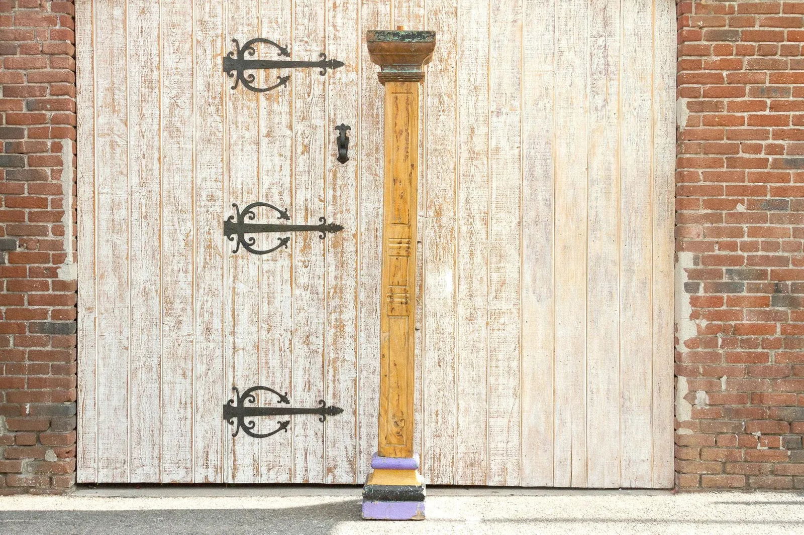 Oxidized Teak and Painted Stone Base Antique Indian Column - 2