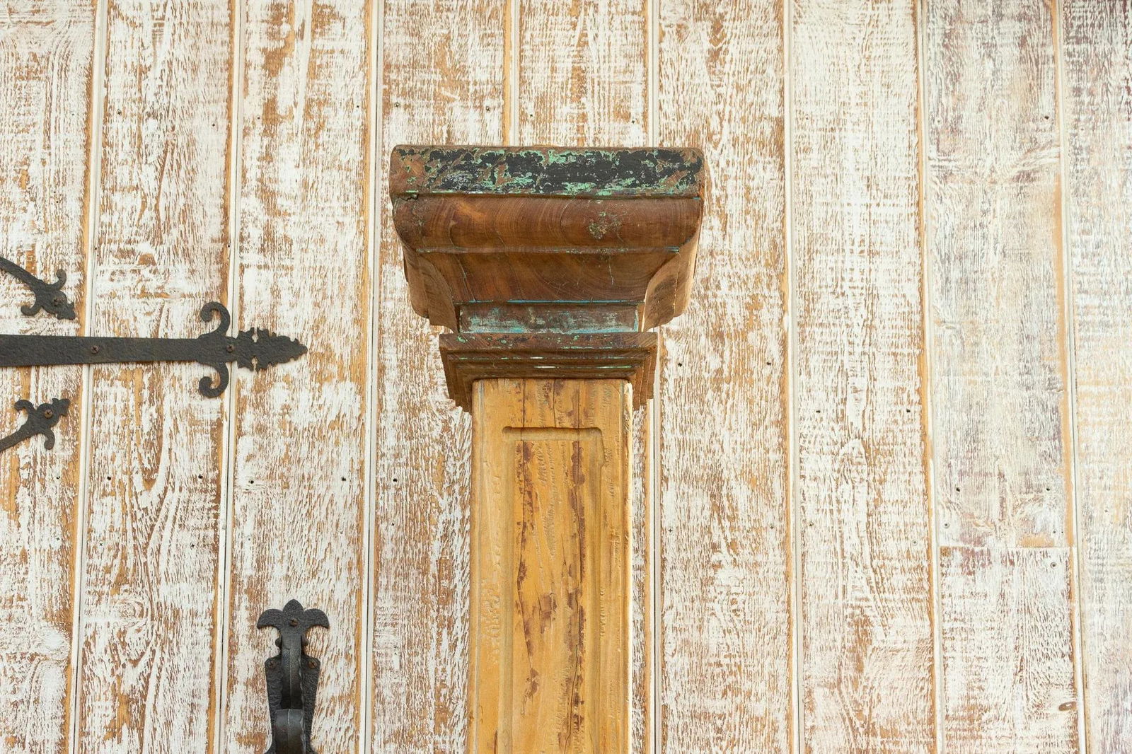 Oxidized Teak and Painted Stone Base Antique Indian Column - 3