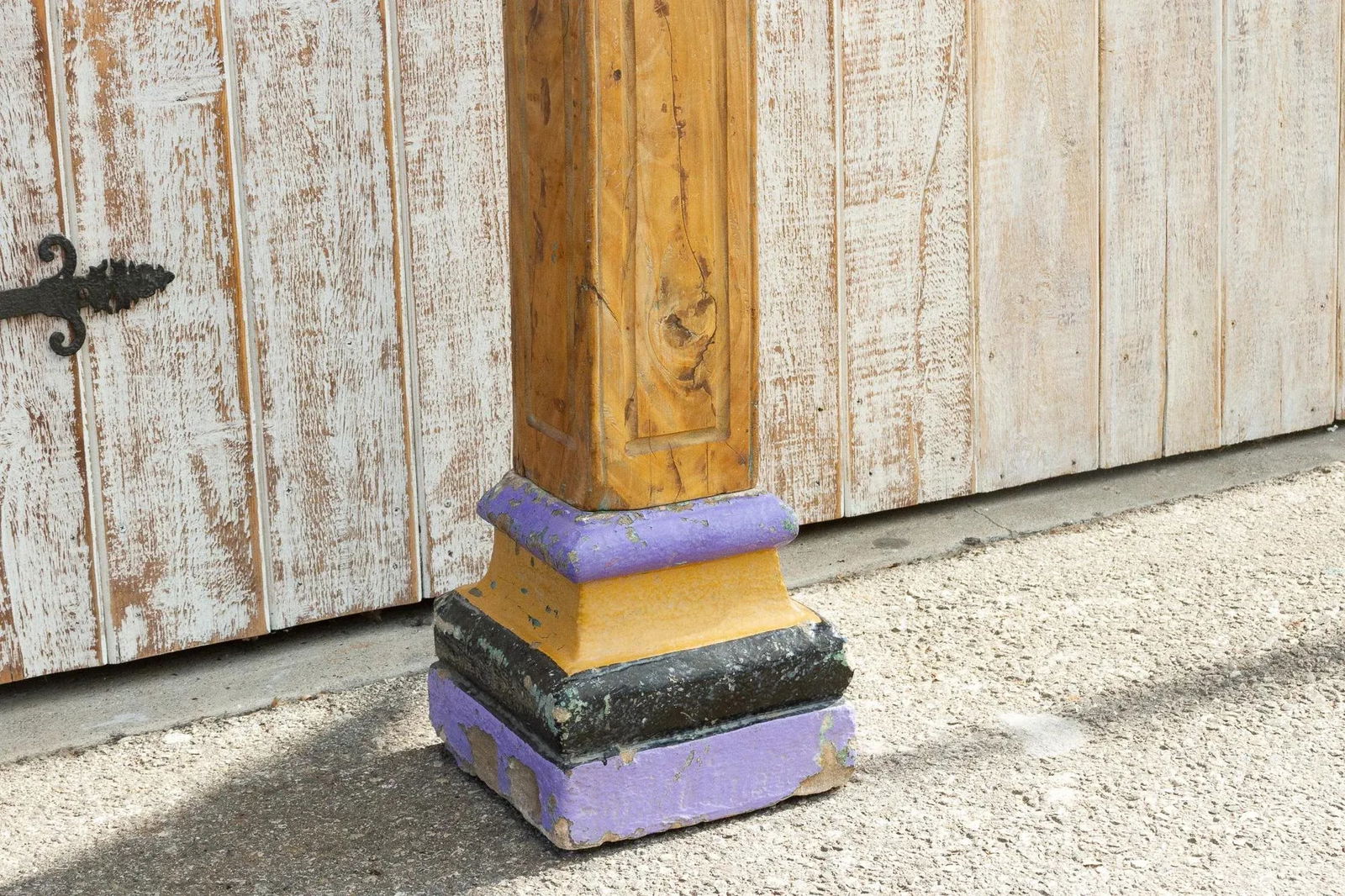 Oxidized Teak and Painted Stone Base Antique Indian Column - 5