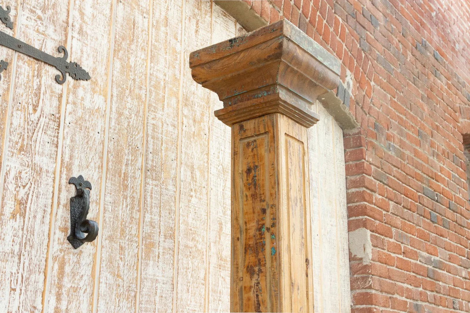 Oxidized Teak and Painted Stone Base Antique Indian Column - 8