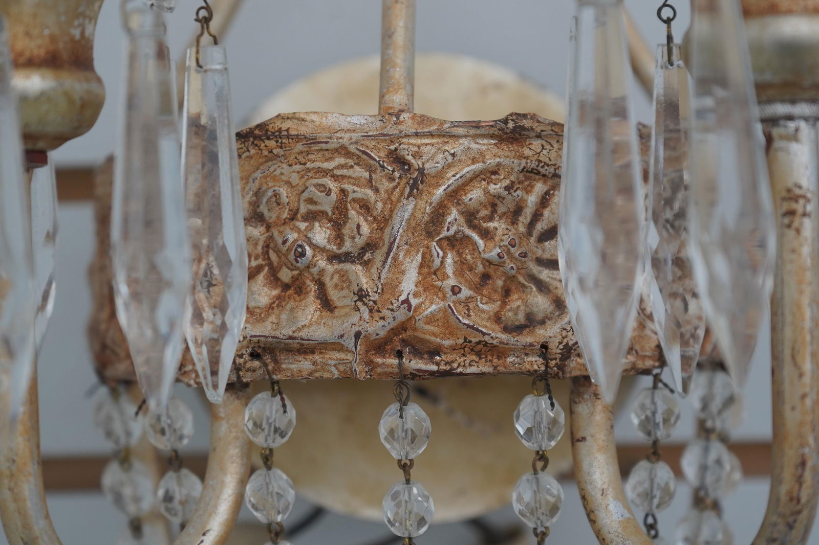 1980s Pair Neopolitan Style Crystal & Gilt Metal Wall Sconces - 10