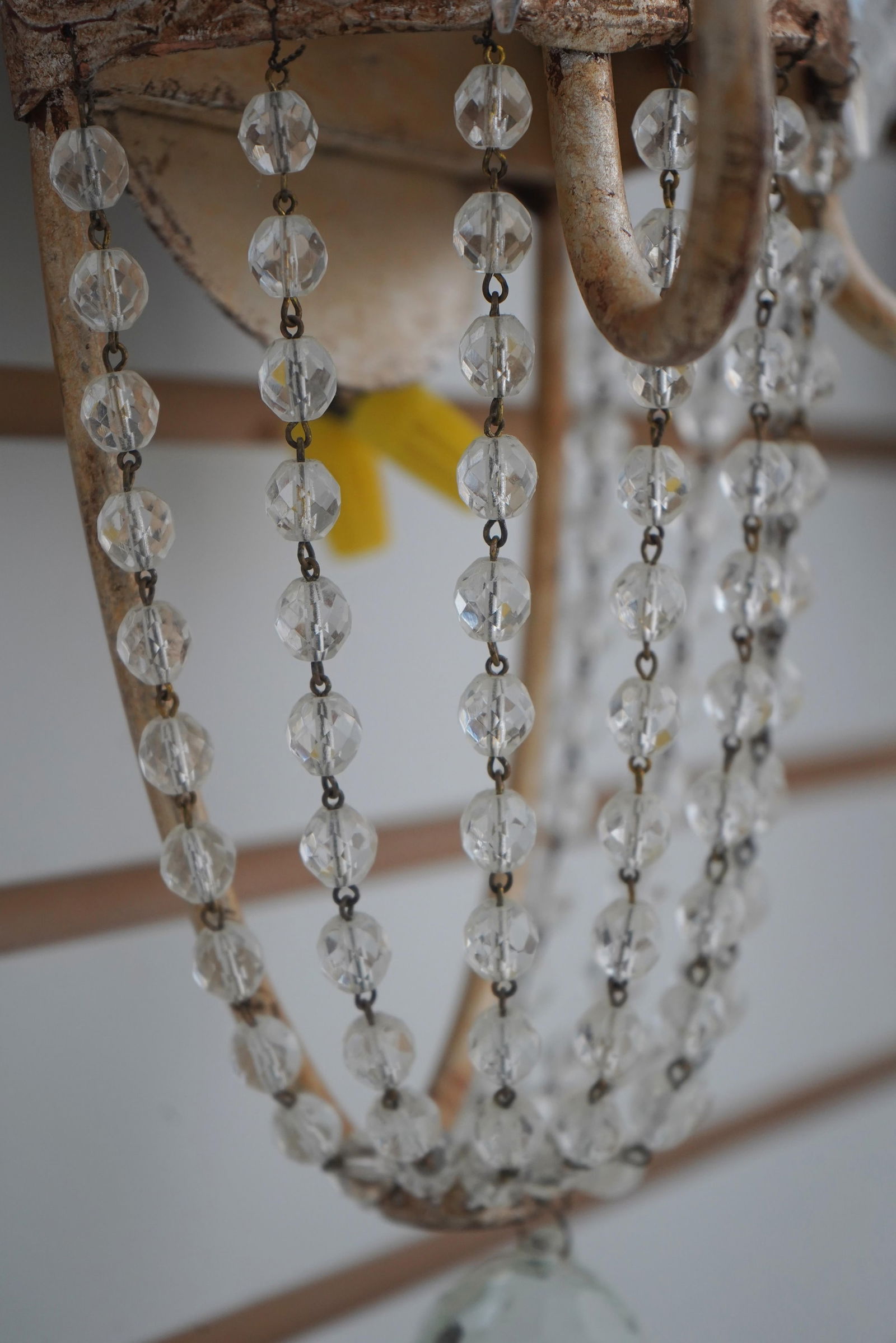 1980s Pair Neopolitan Style Crystal & Gilt Metal Wall Sconces - 11