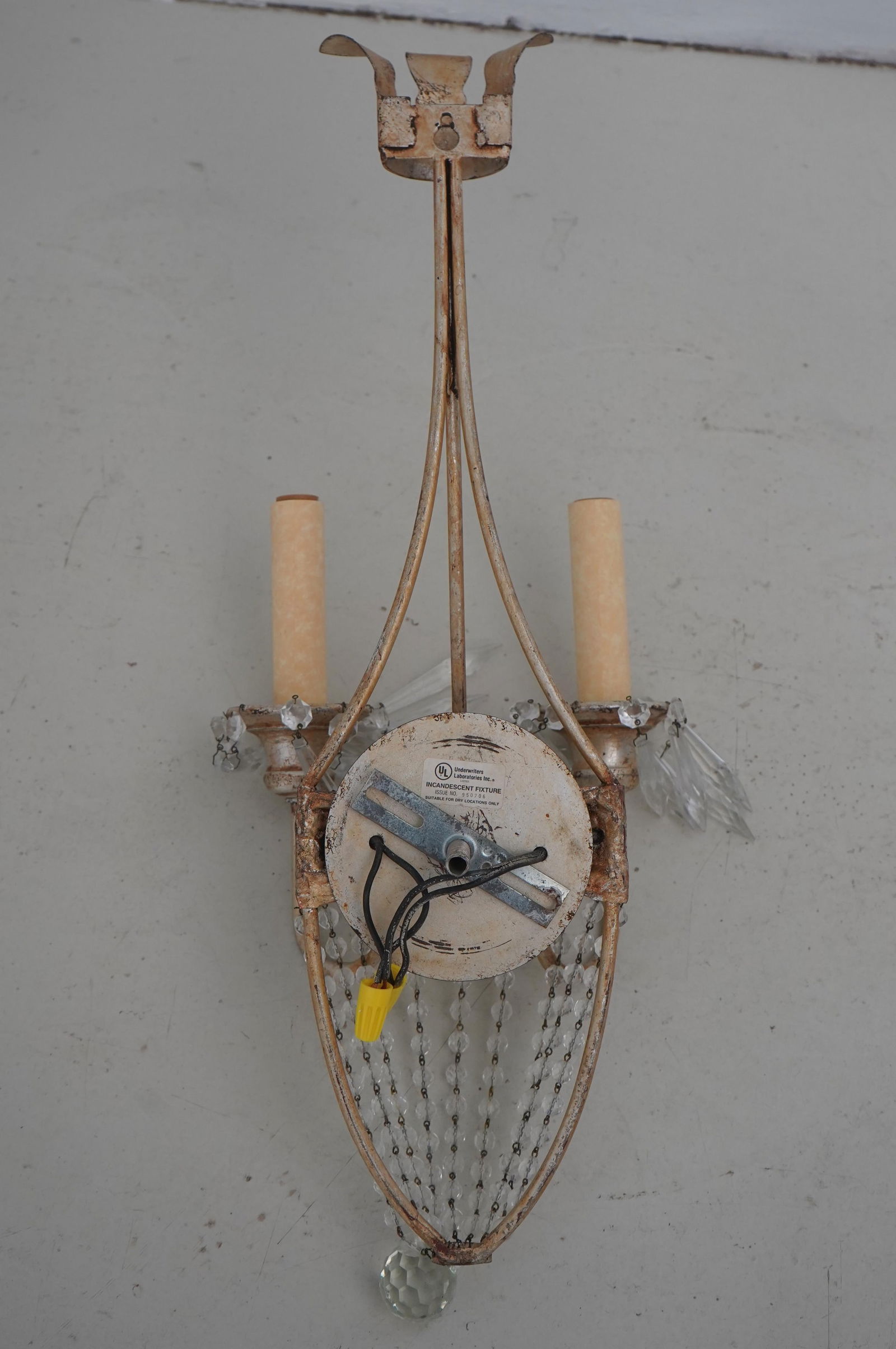 1980s Pair Neopolitan Style Crystal & Gilt Metal Wall Sconces - 12