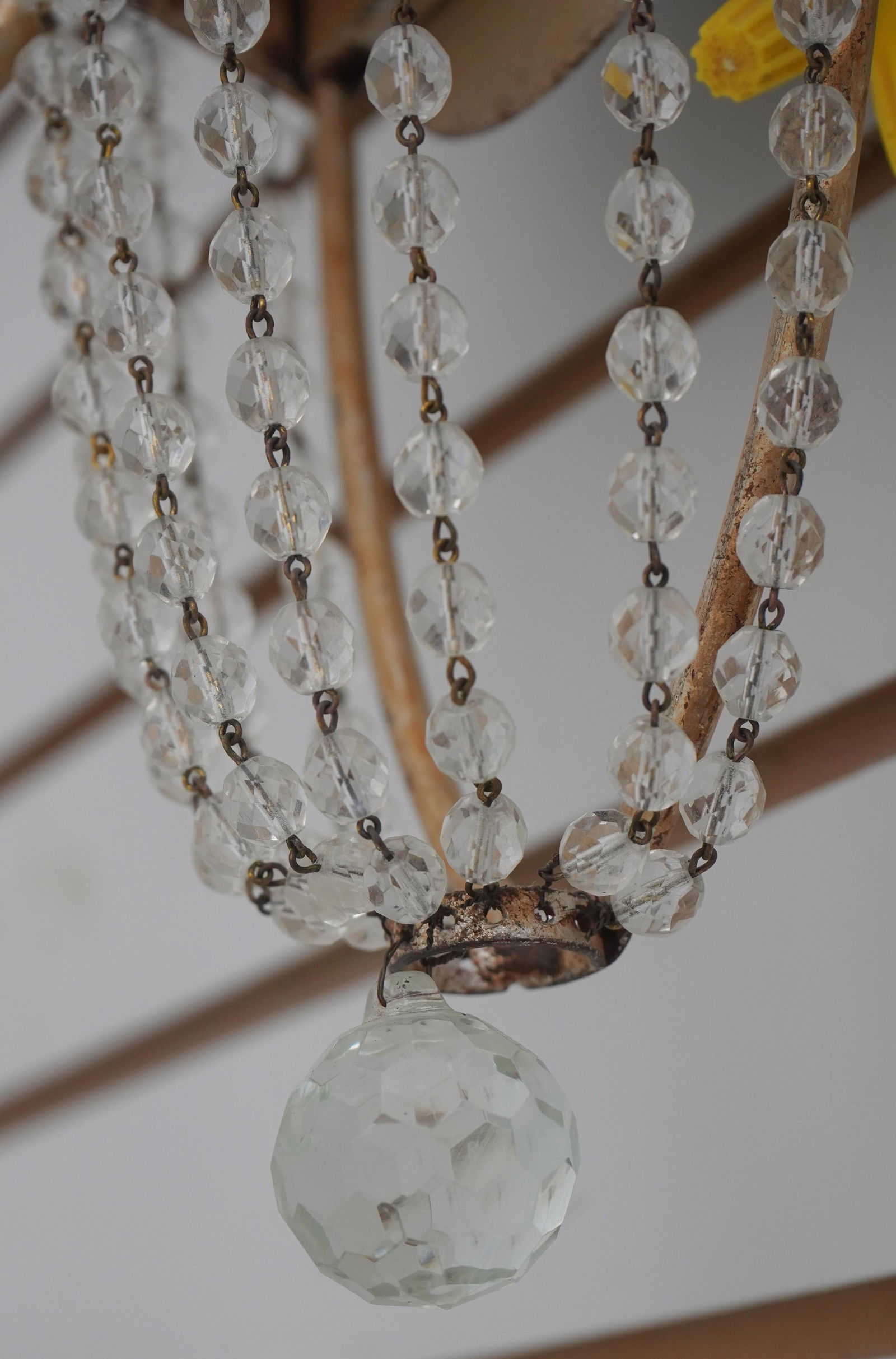 1980s Pair Neopolitan Style Crystal & Gilt Metal Wall Sconces - 5