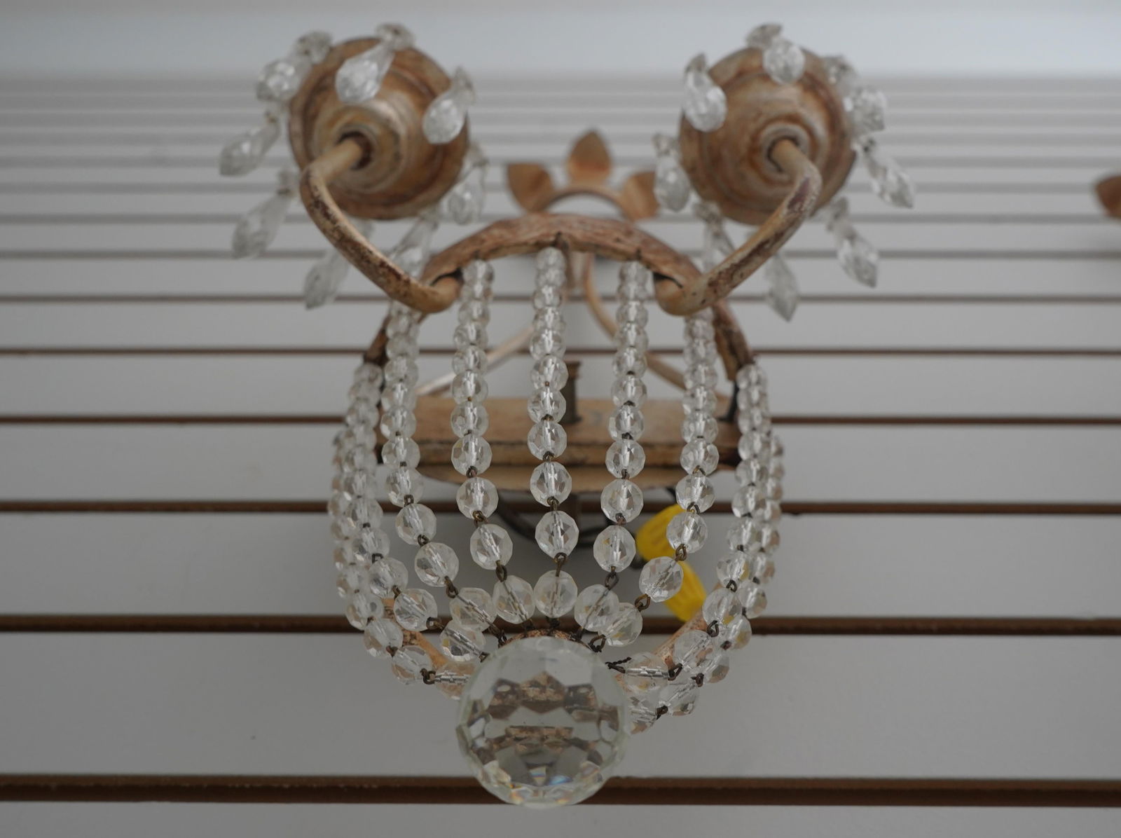 1980s Pair Neopolitan Style Crystal & Gilt Metal Wall Sconces - 7