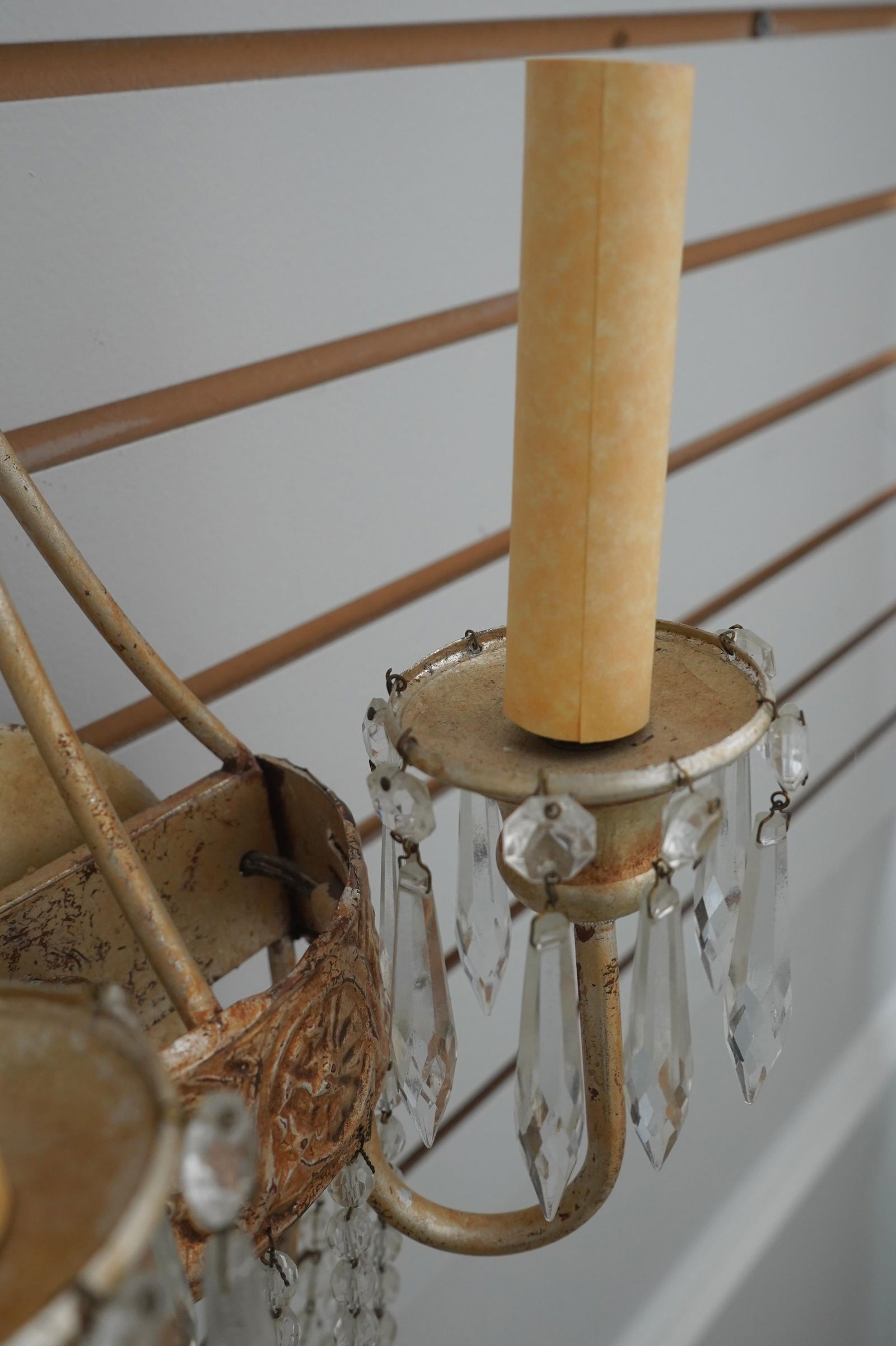 1980s Pair Neopolitan Style Crystal & Gilt Metal Wall Sconces - 9