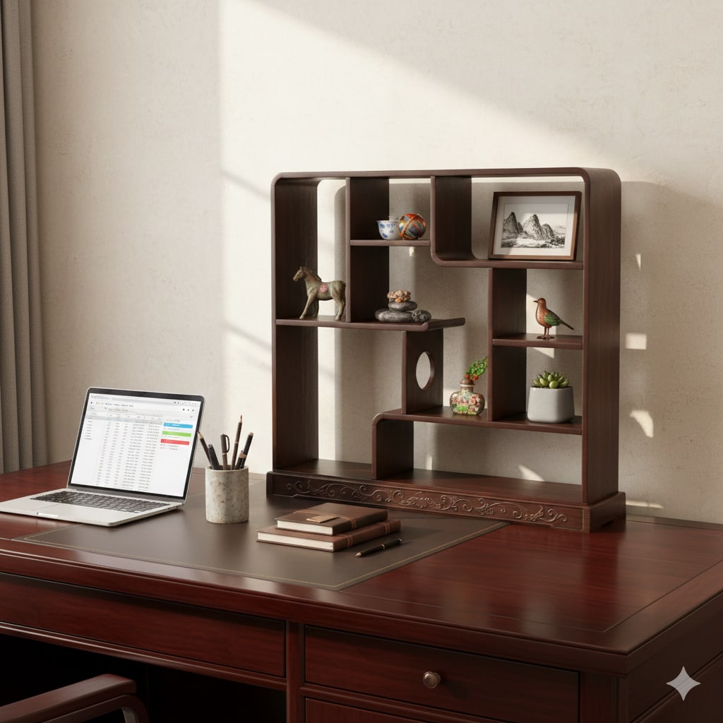 Chinese Brown Stain Wood Rectangular Table Top Display Stand - 5