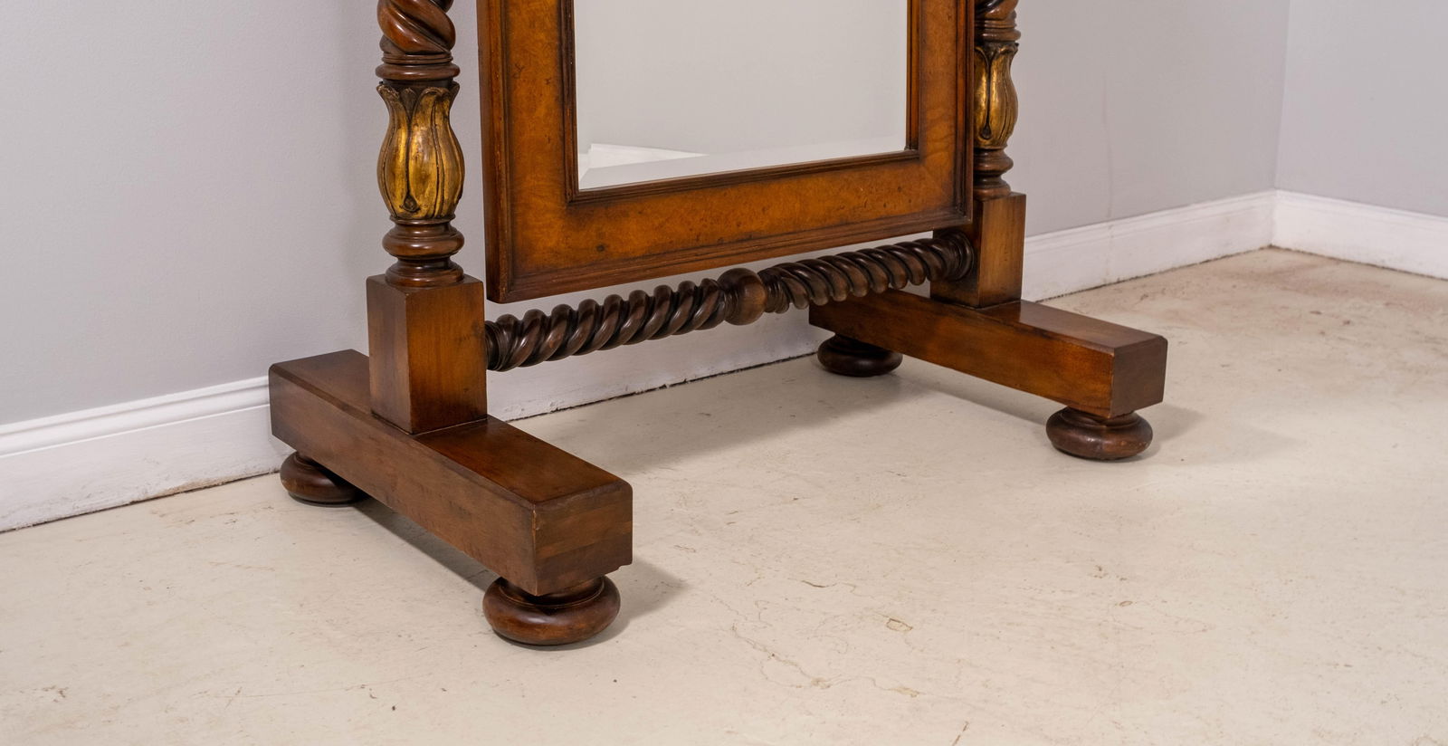 Theodore Alexander Burl Wood Barley Twist Tall Chevel Dressing Mirror - 12