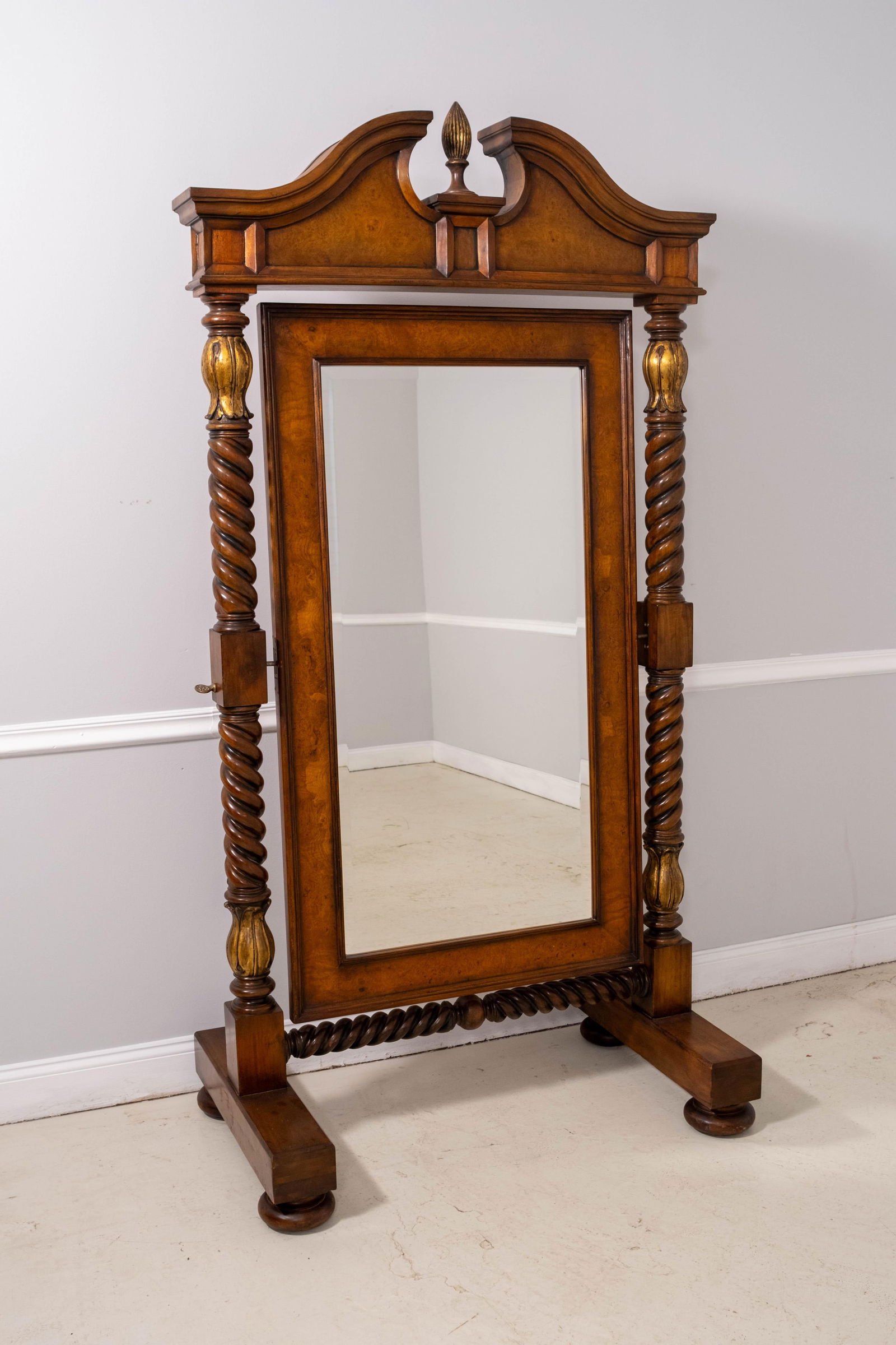 Theodore Alexander Burl Wood Barley Twist Tall Chevel Dressing Mirror - 2