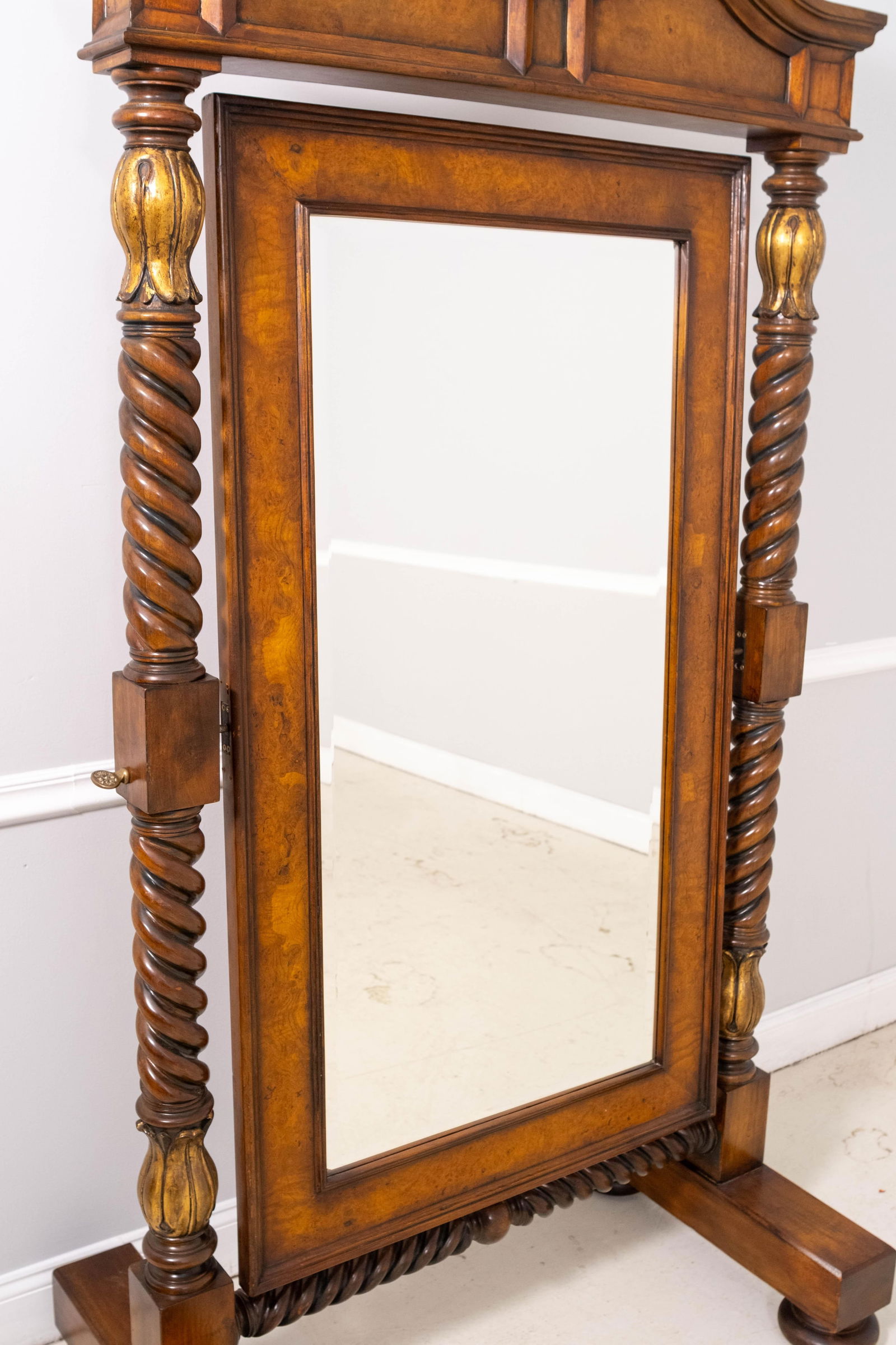Theodore Alexander Burl Wood Barley Twist Tall Chevel Dressing Mirror - 3