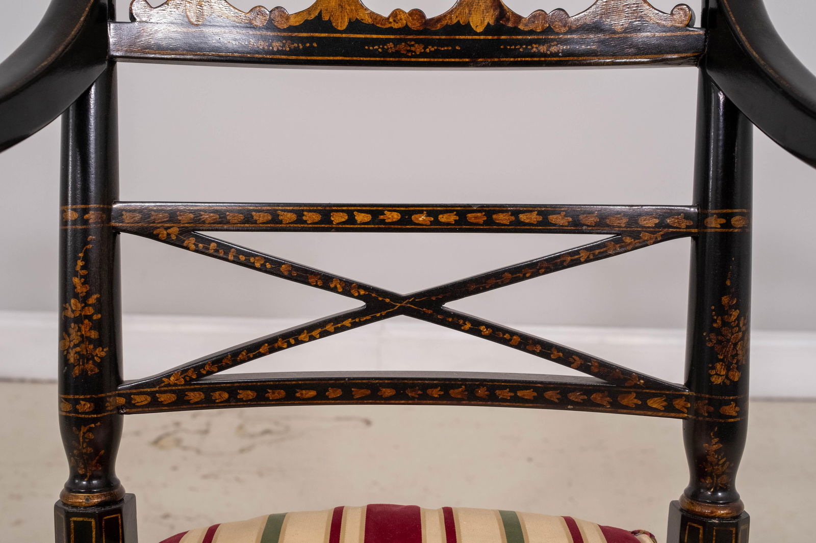 Vintage Regency Style Eglomise & Gilt Cane Seat Armchair - 12