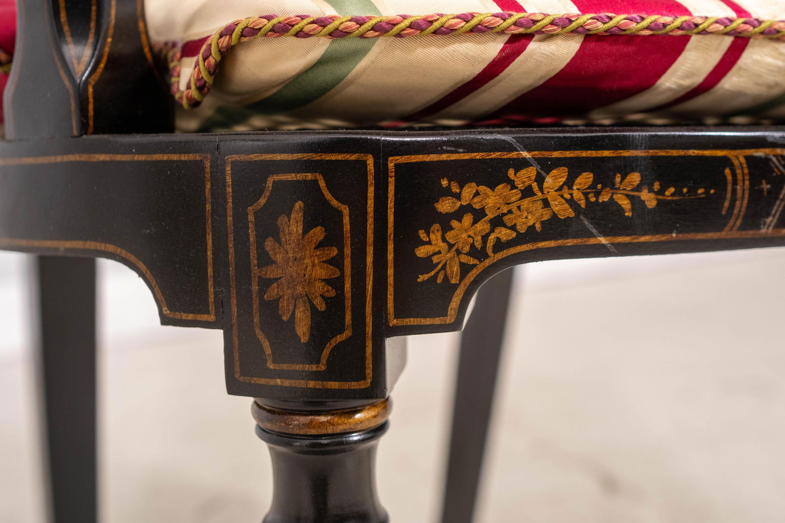 Vintage Regency Style Eglomise & Gilt Cane Seat Armchair - 13