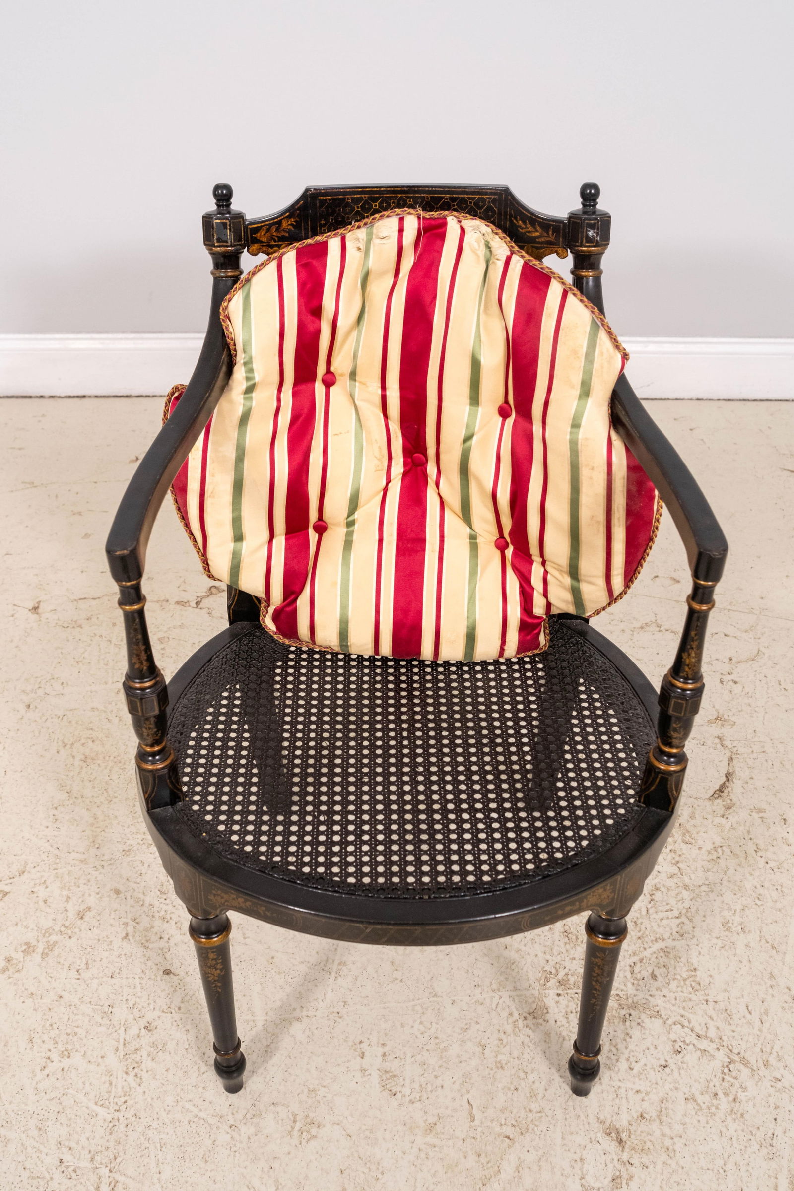 Vintage Regency Style Eglomise & Gilt Cane Seat Armchair - 16